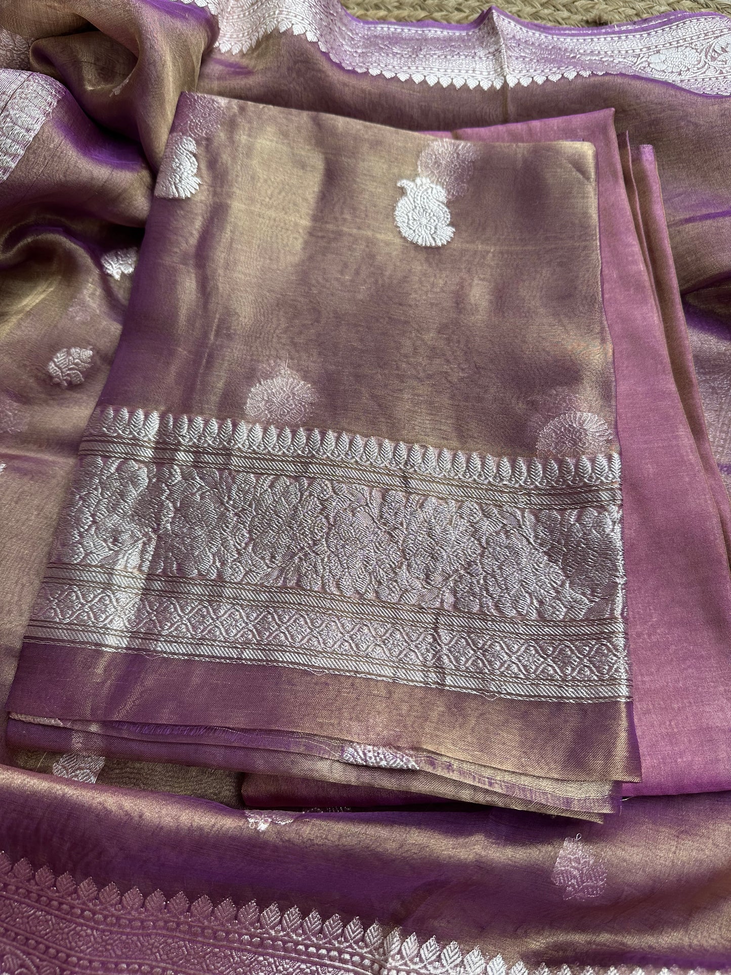 Magenta pure silver zari kadhwa tissue suit set
