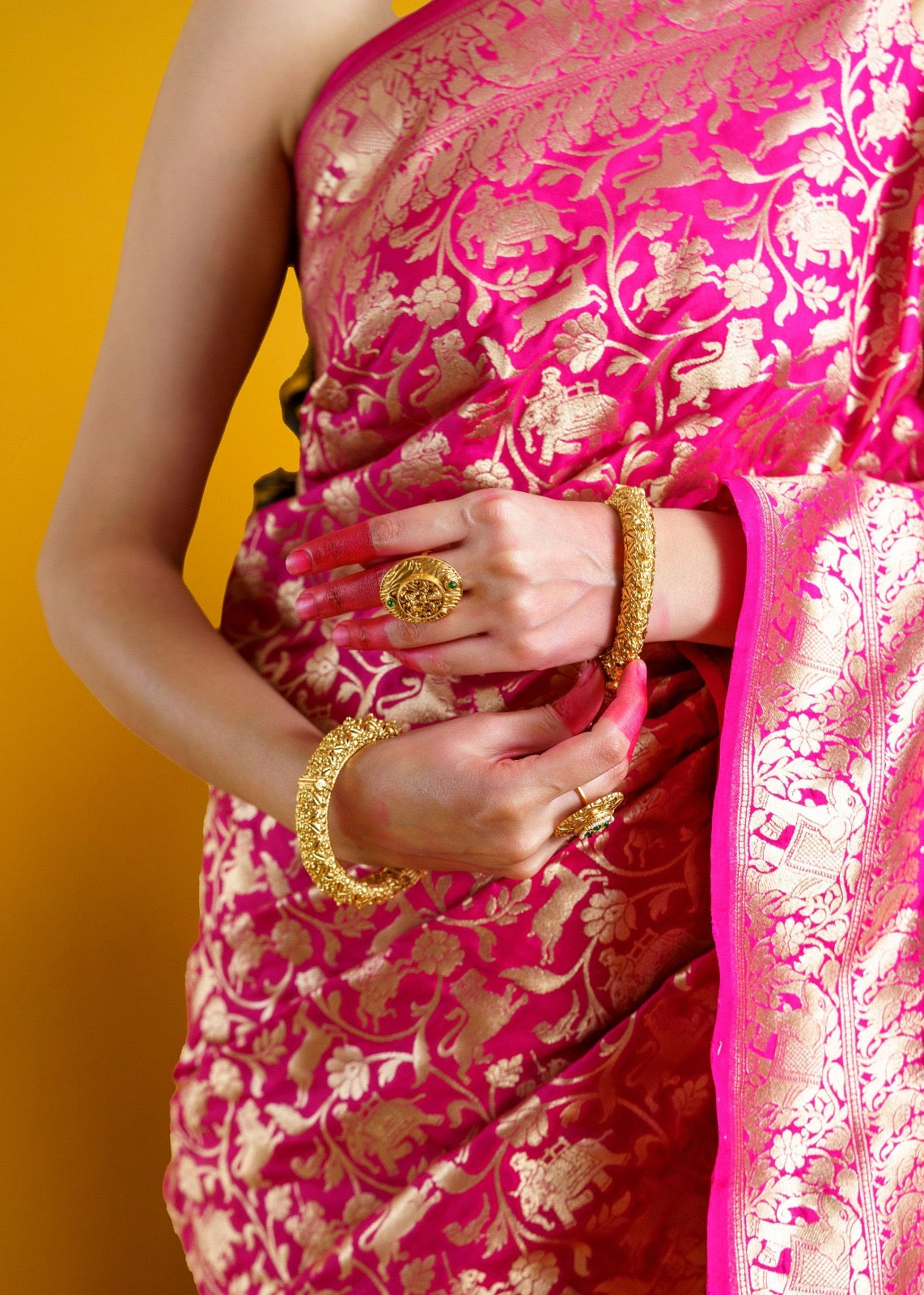 Pink Shikargahi Full Jaal weaving Saree