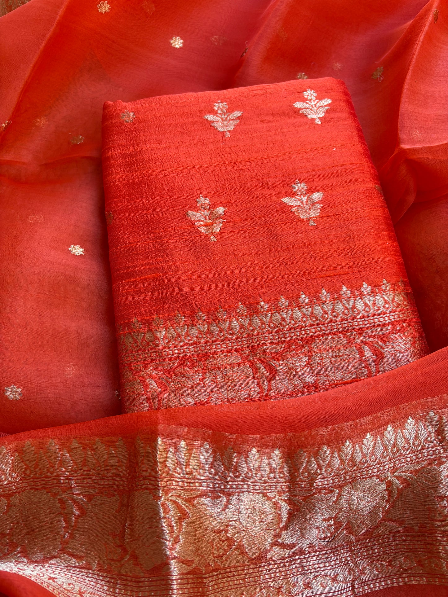 Orange raw silk kadhwa suit set