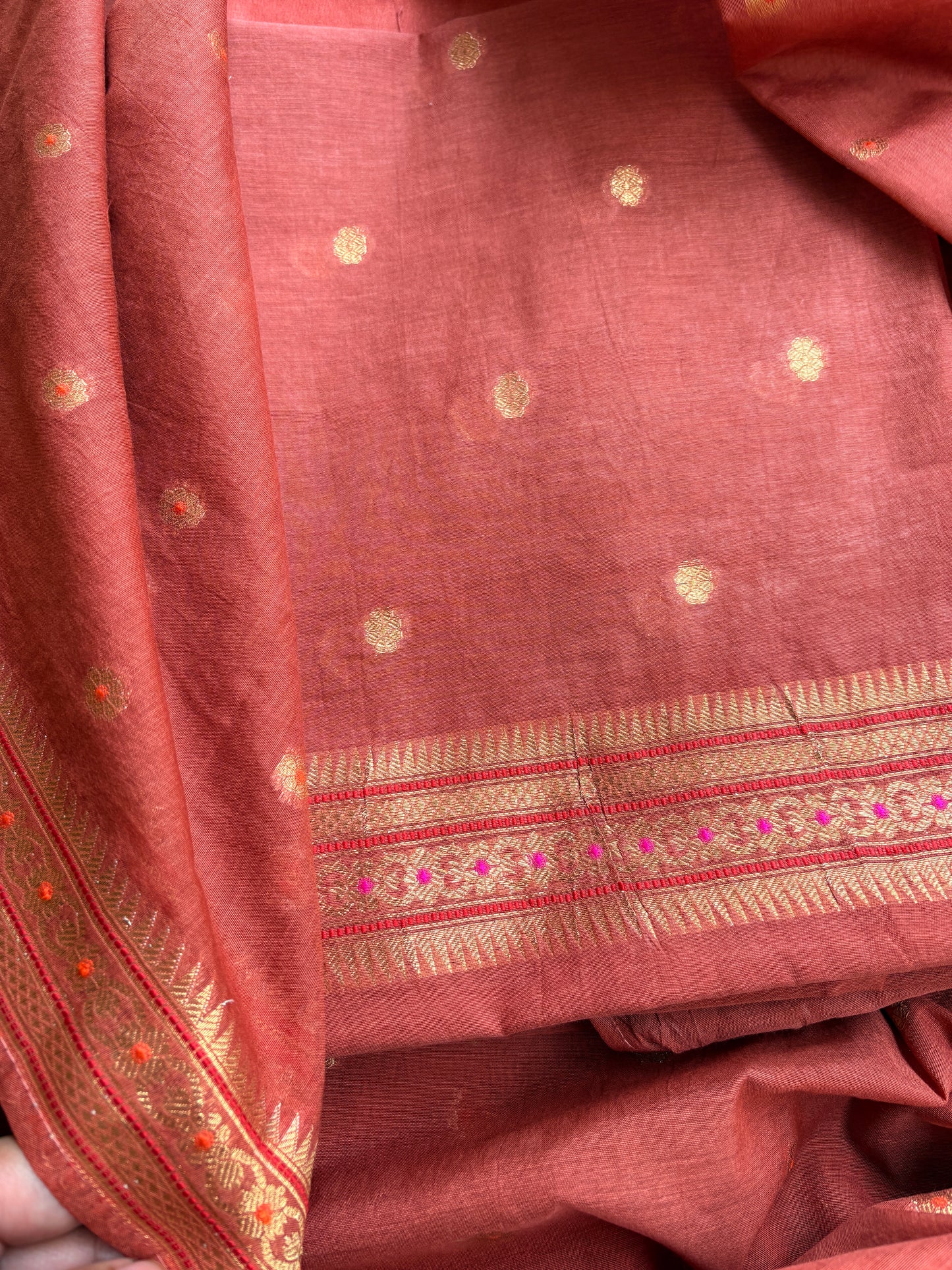 Rust cotton Jamdani suit set