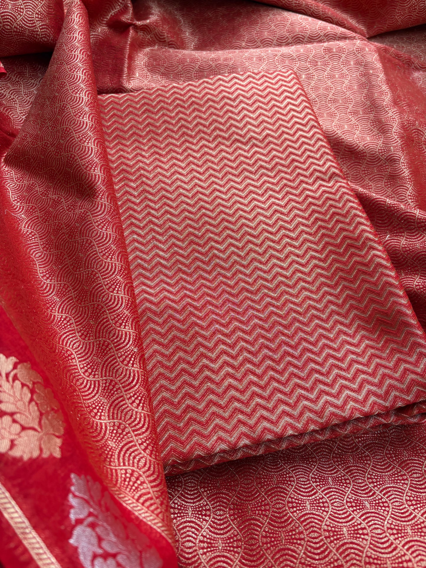 Red cotton tissue silk suit set