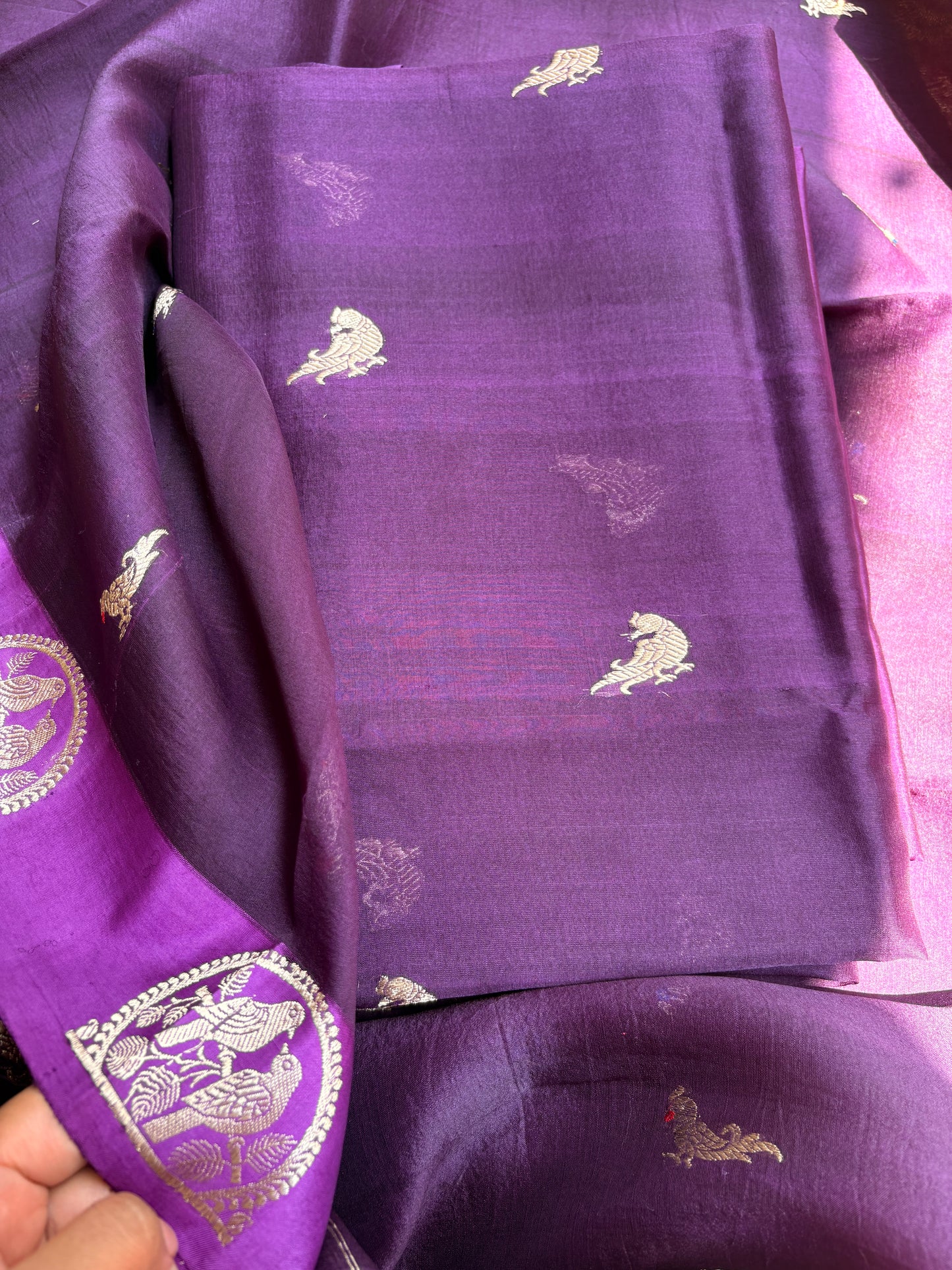 Purple kora kadhwa silk 3 piece suit set