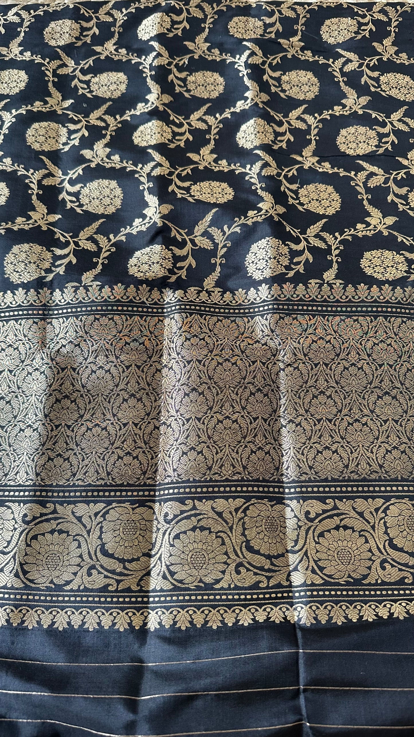 Black katan silk kadhwa weave dupatta.