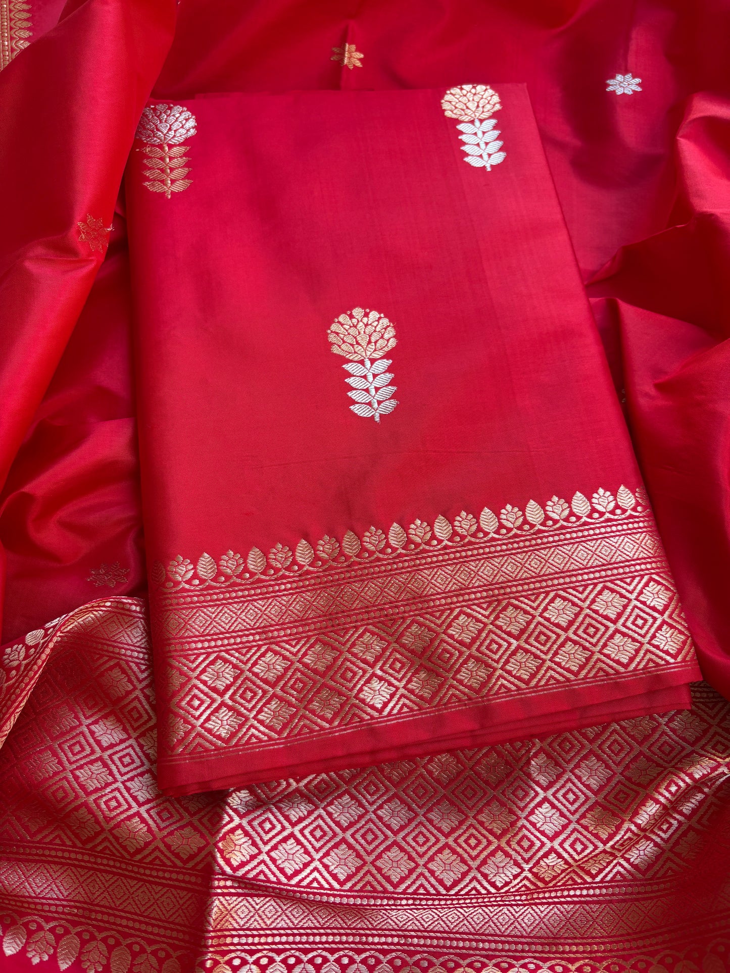 Red katan by katan kadhwa silk suit set