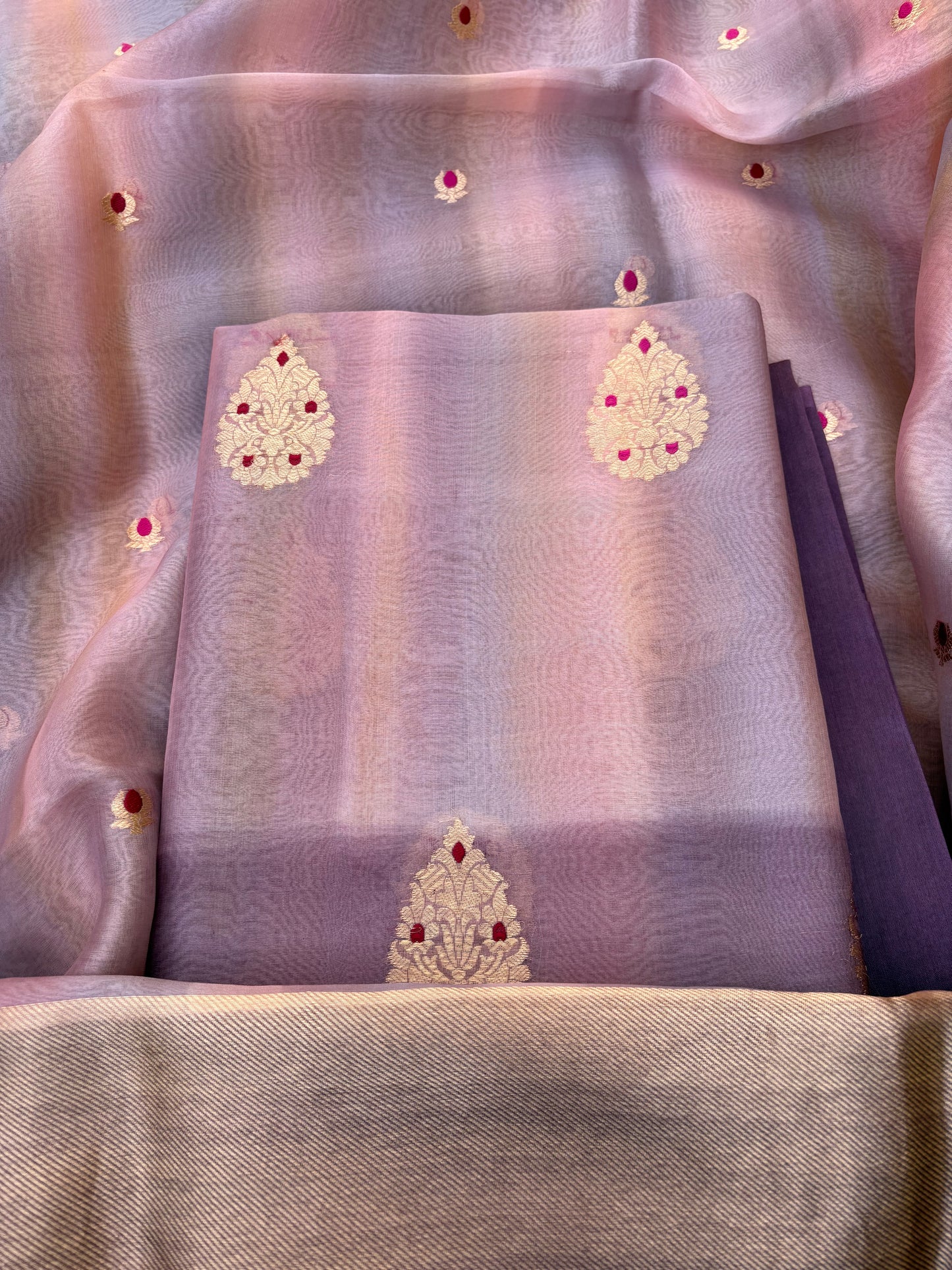Grey lavender kora kadhwa meenadar silk suit set