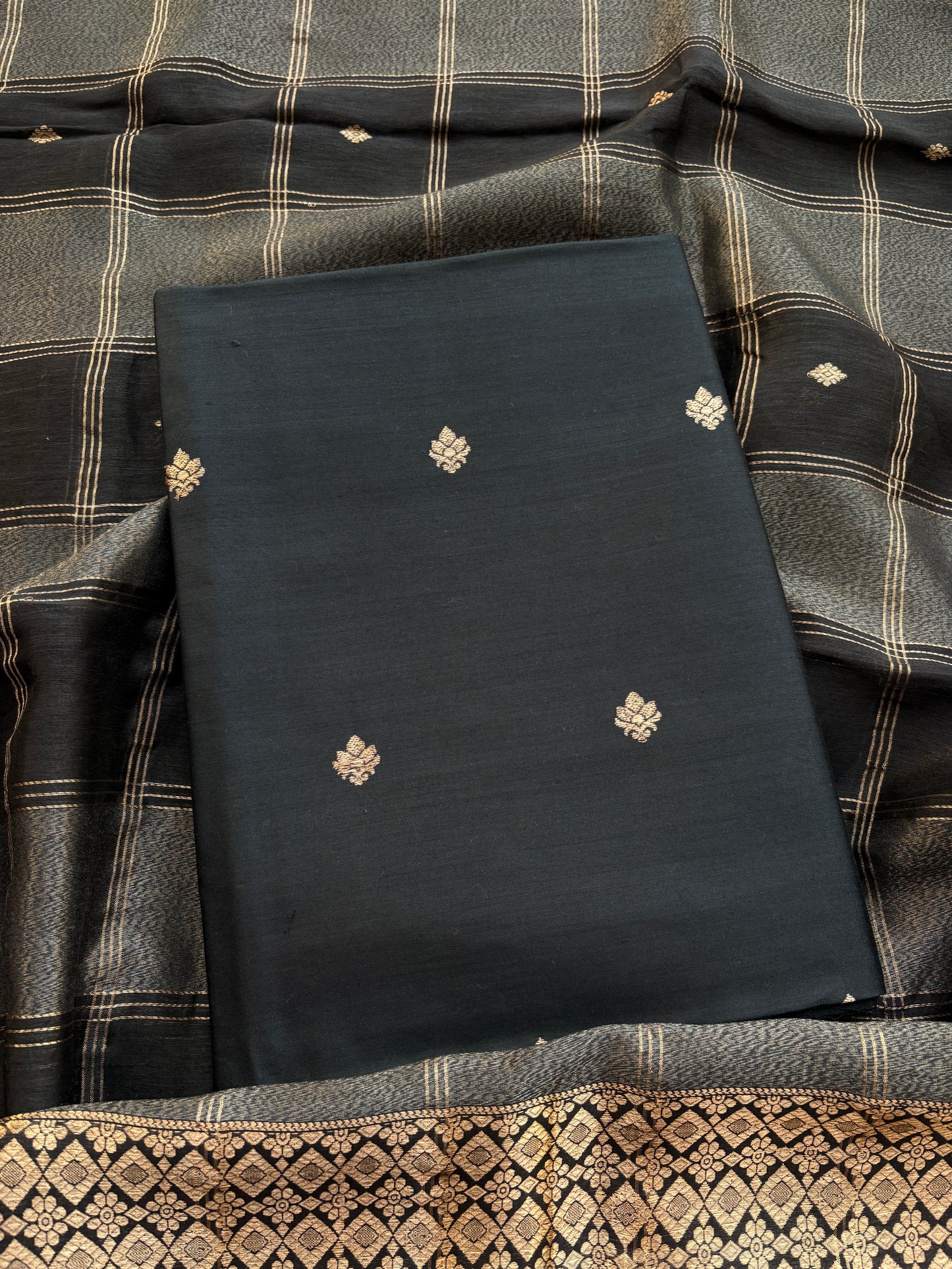 Black Chiniya silk suit set