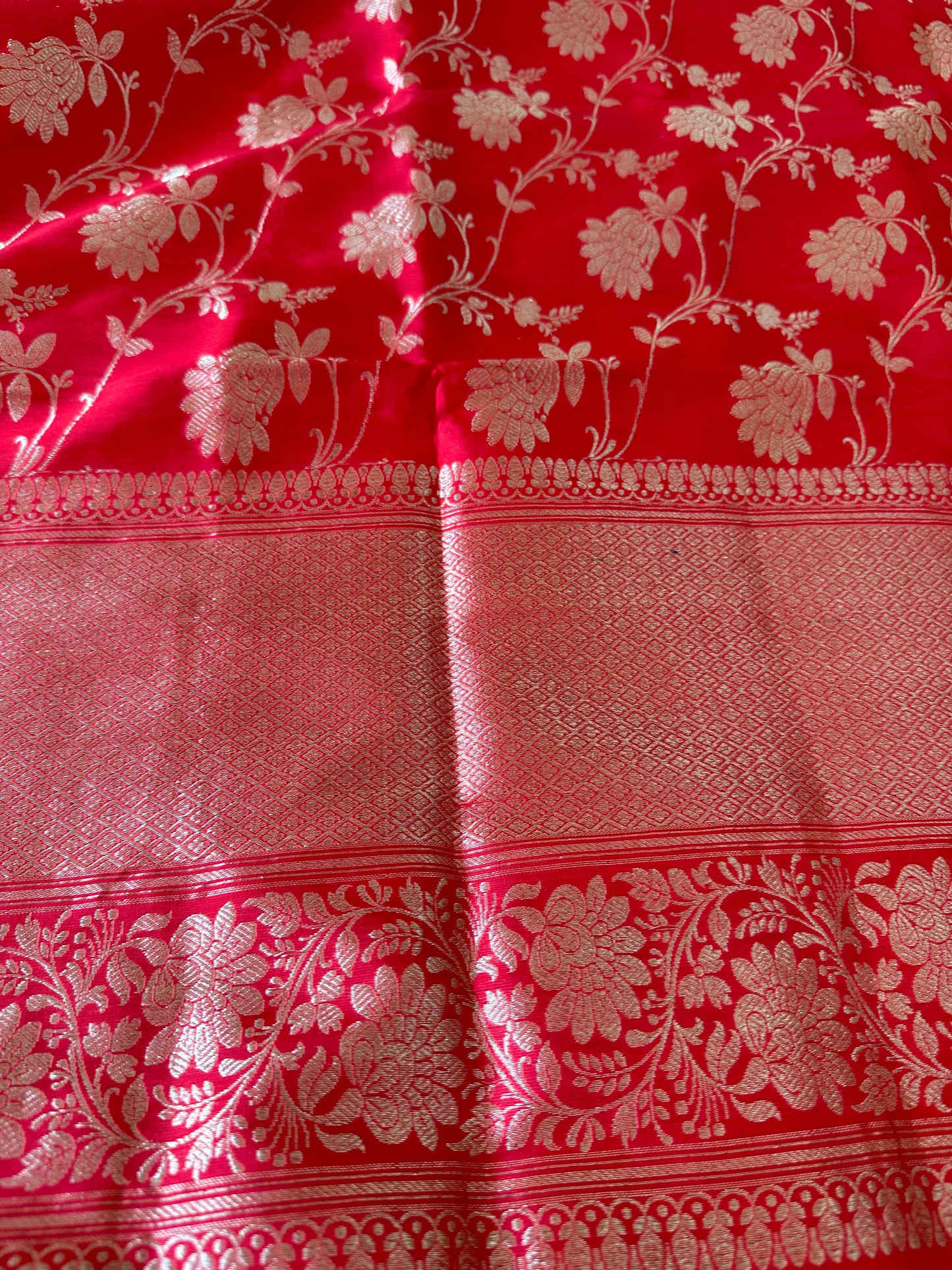 Red katan silk Jaal kadhwa dupatta