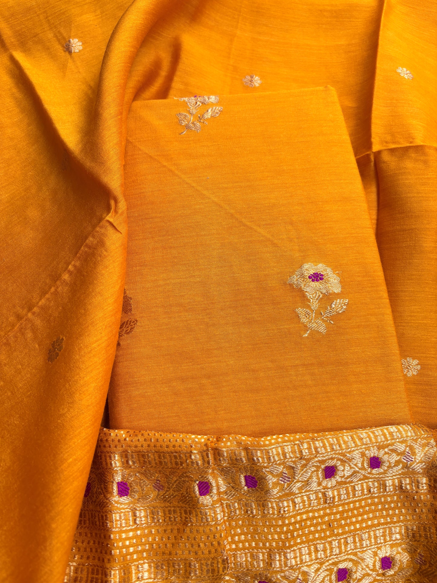Yellow mustard moonga silk 3 piece suit set