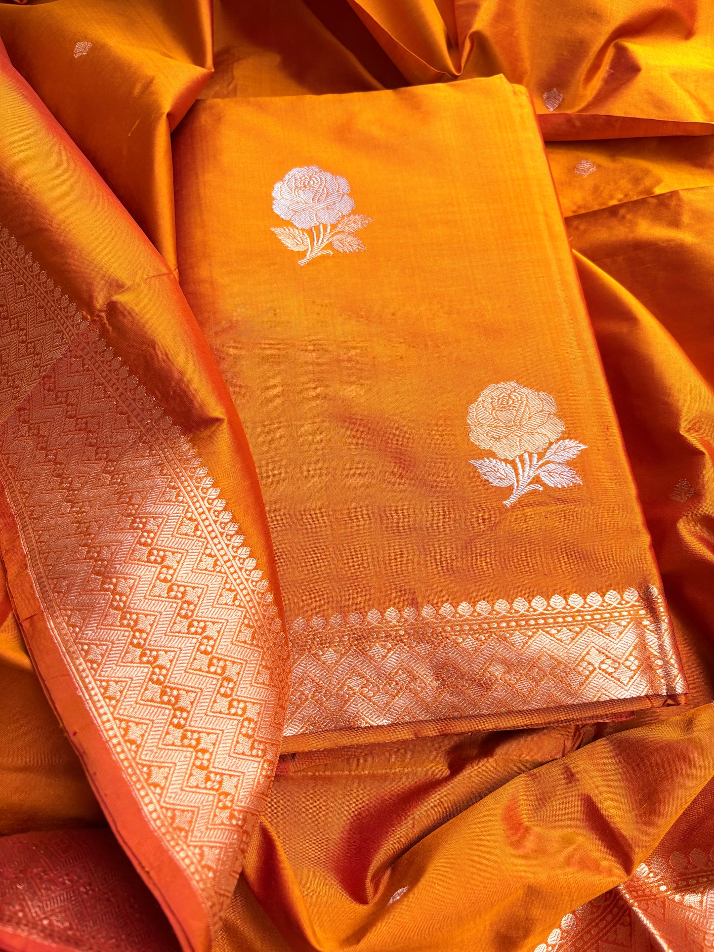 Orange gold katan by katan silk suit set