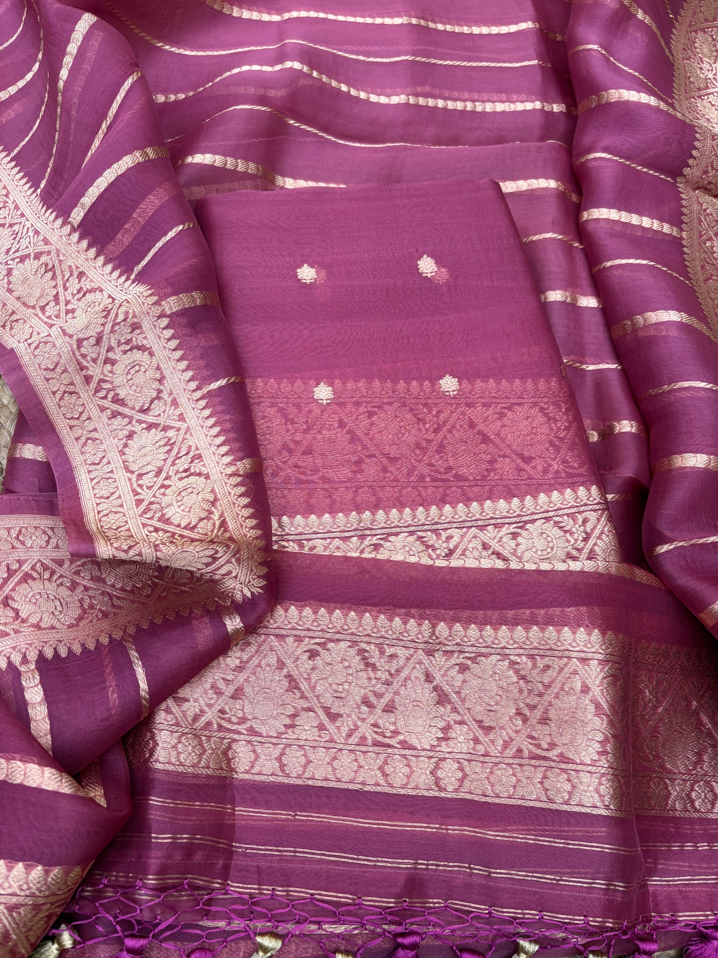 Pure kadhwa kora silk 3 piece suit set