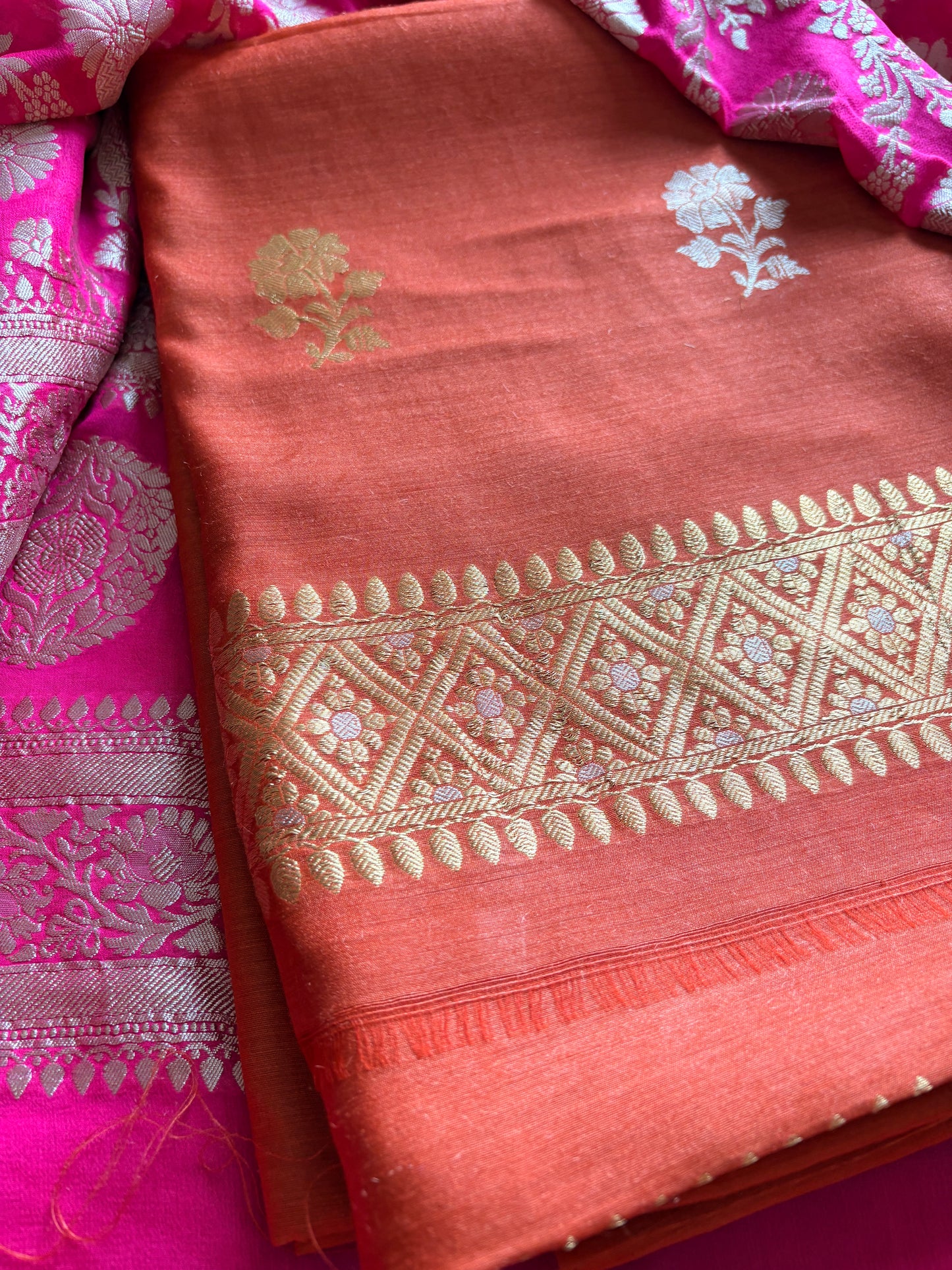Rust moonga silk kurta, bottom and Khaddi georgette dupatta