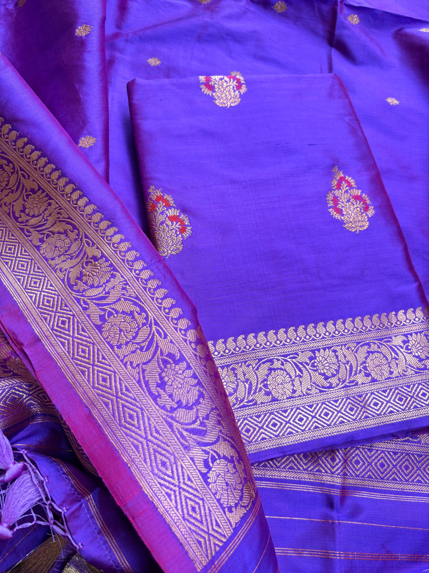 Purple dhoop chau katan silk suit set