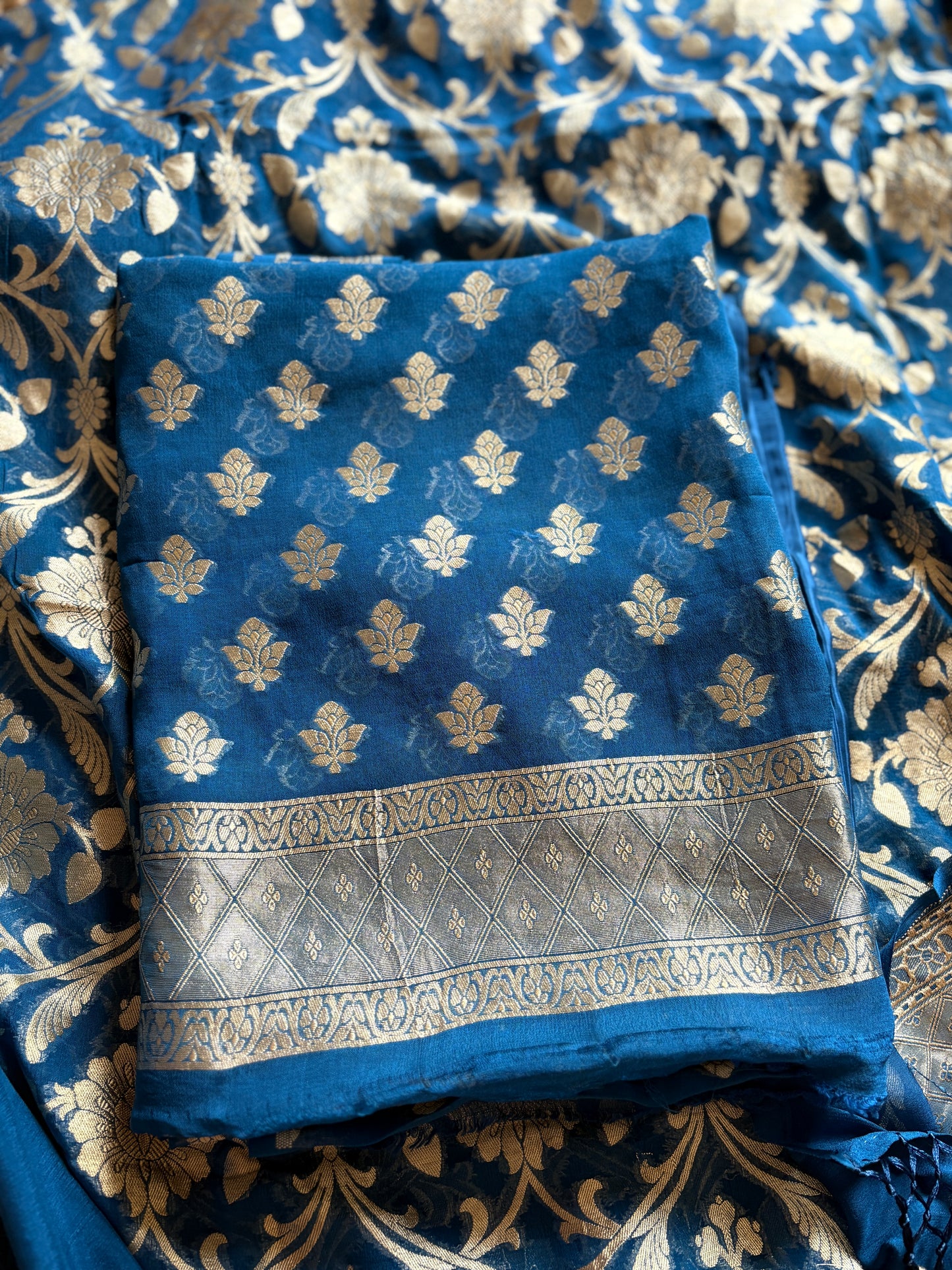 Blue Khaddi georgette 3 pieces suit set