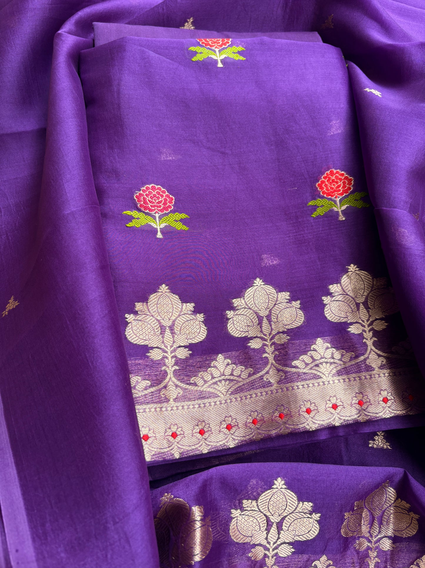Purple kora kadhwa silk suit set