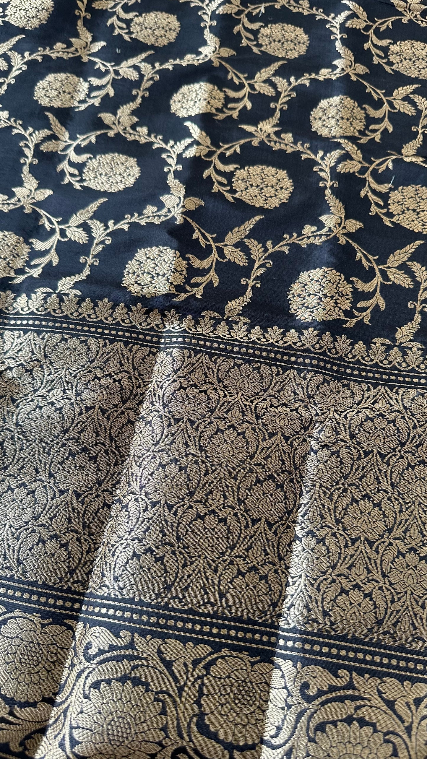 Black katan silk kadhwa weave dupatta.