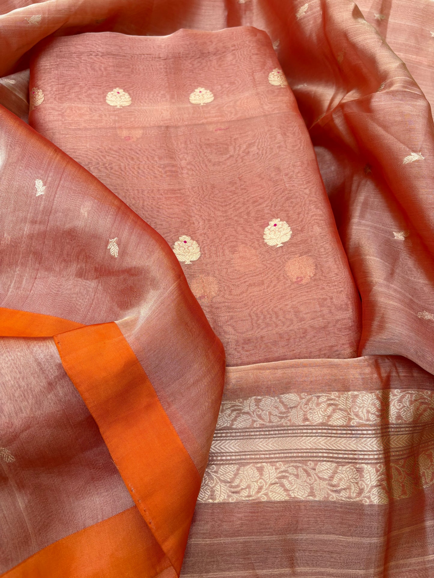 Orange tissue kadhwa 3 piece suit set