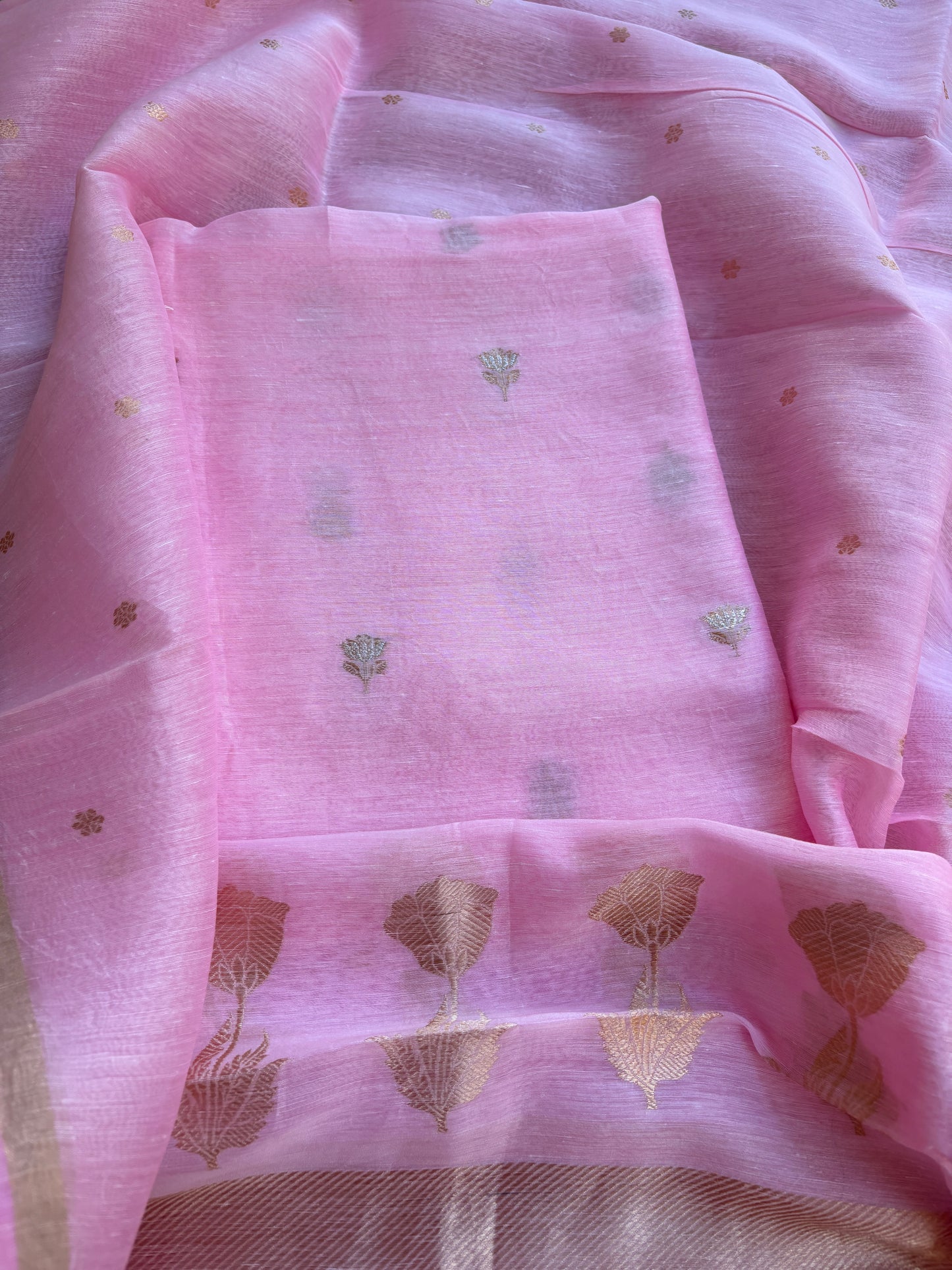 Pink linen silk kadhwa suit set