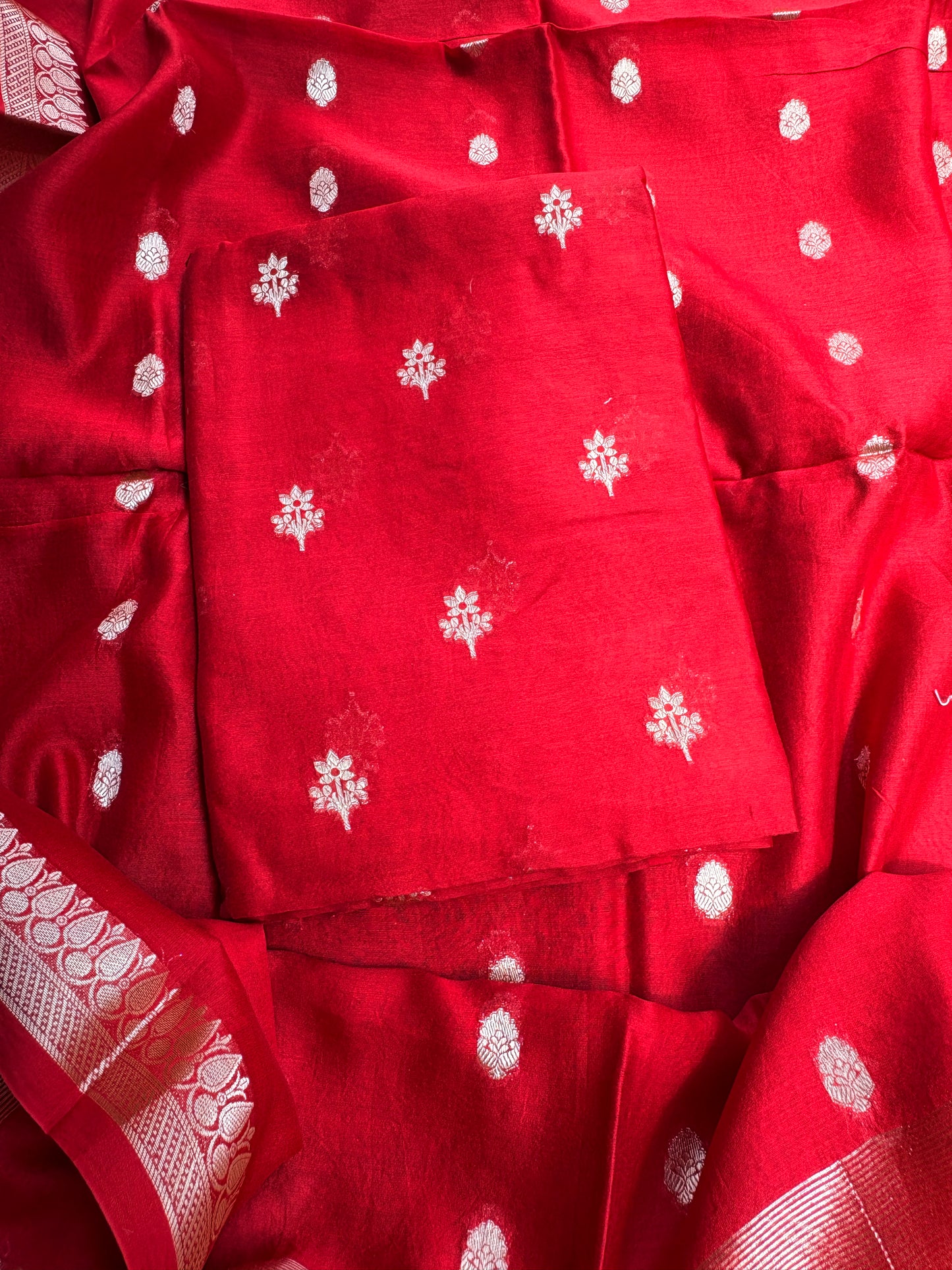 Red Chanderi silk 3 piece suit set