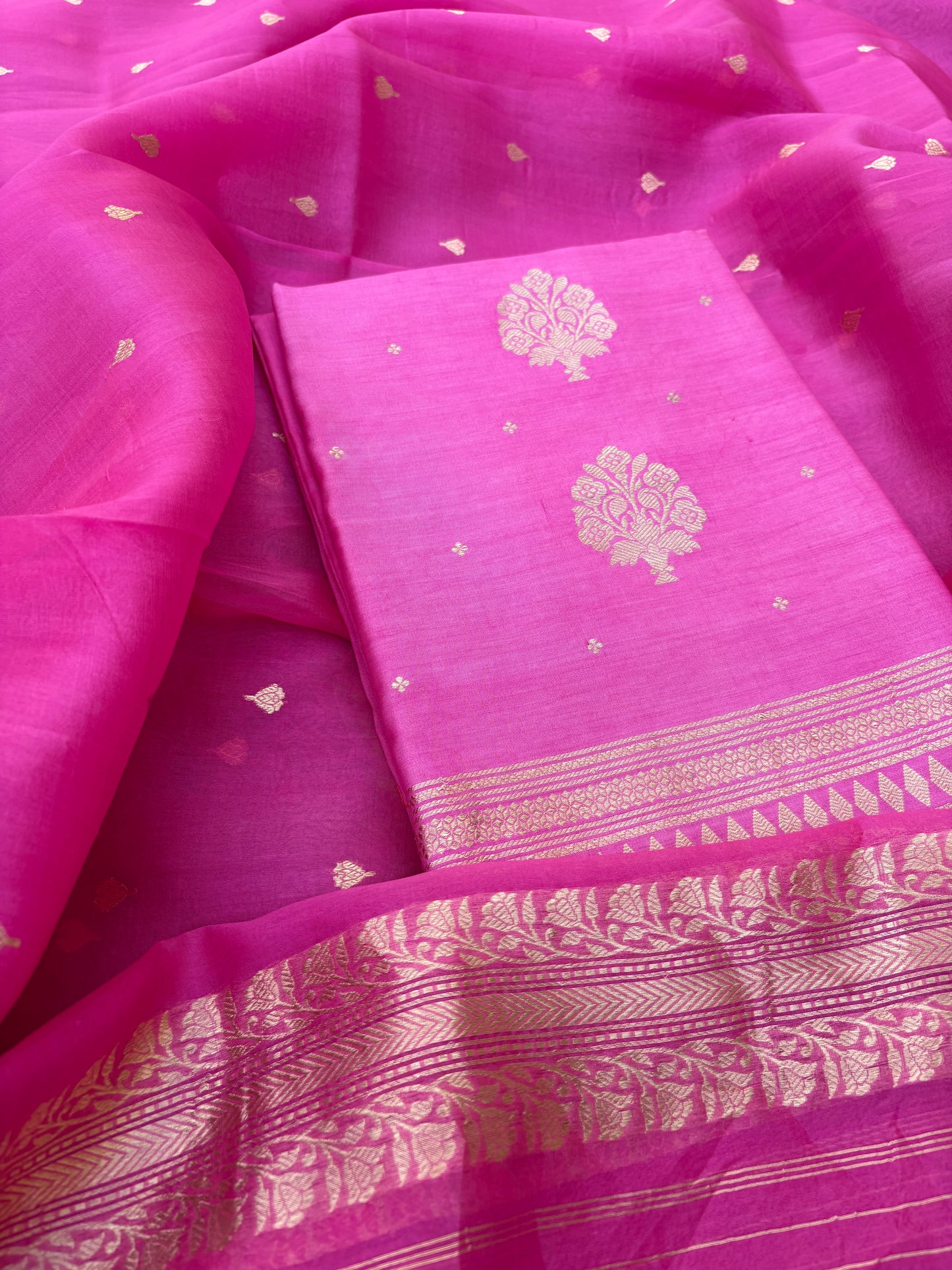 Pink Chiniya silk, kora silk dupatt 3 piece suit set