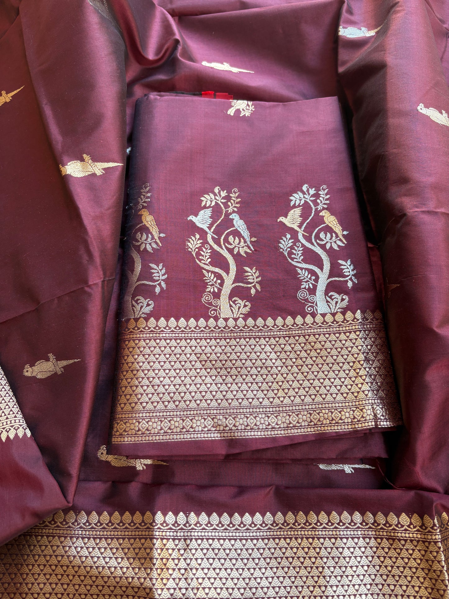 Wine katan by katan silk kadhwa suit set