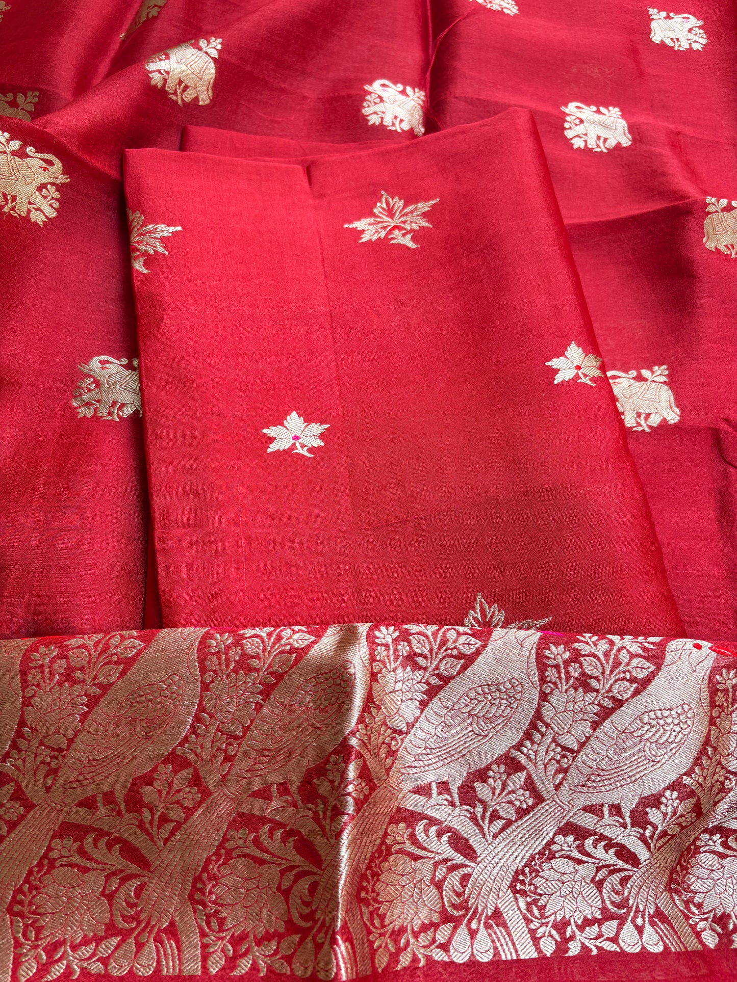 Red pure silk kadhwa suit set