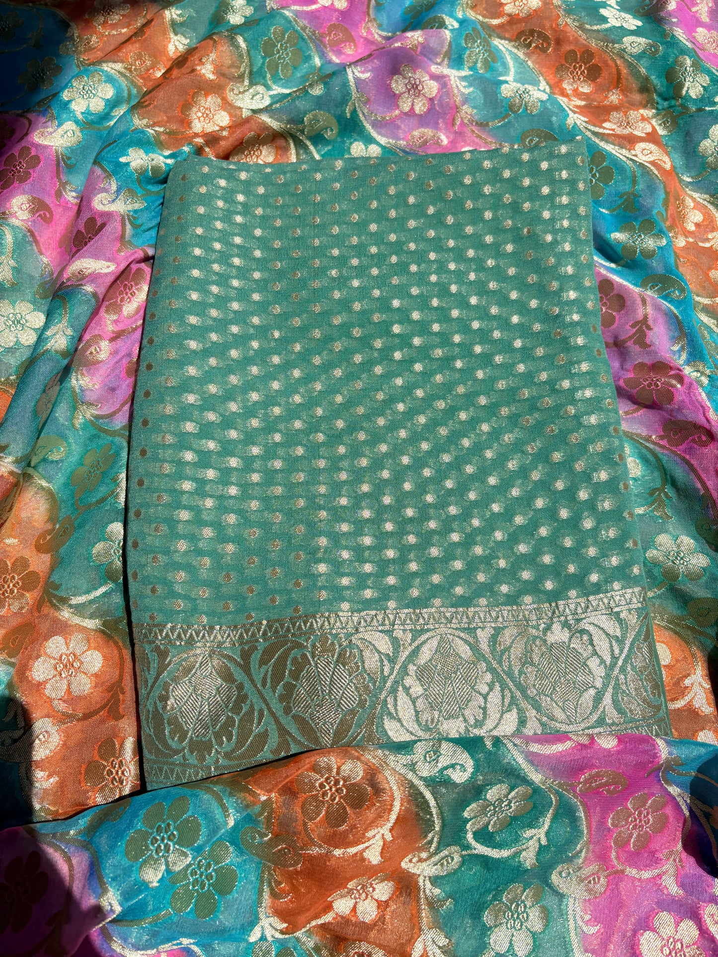 Green Khaddi georgette suit set