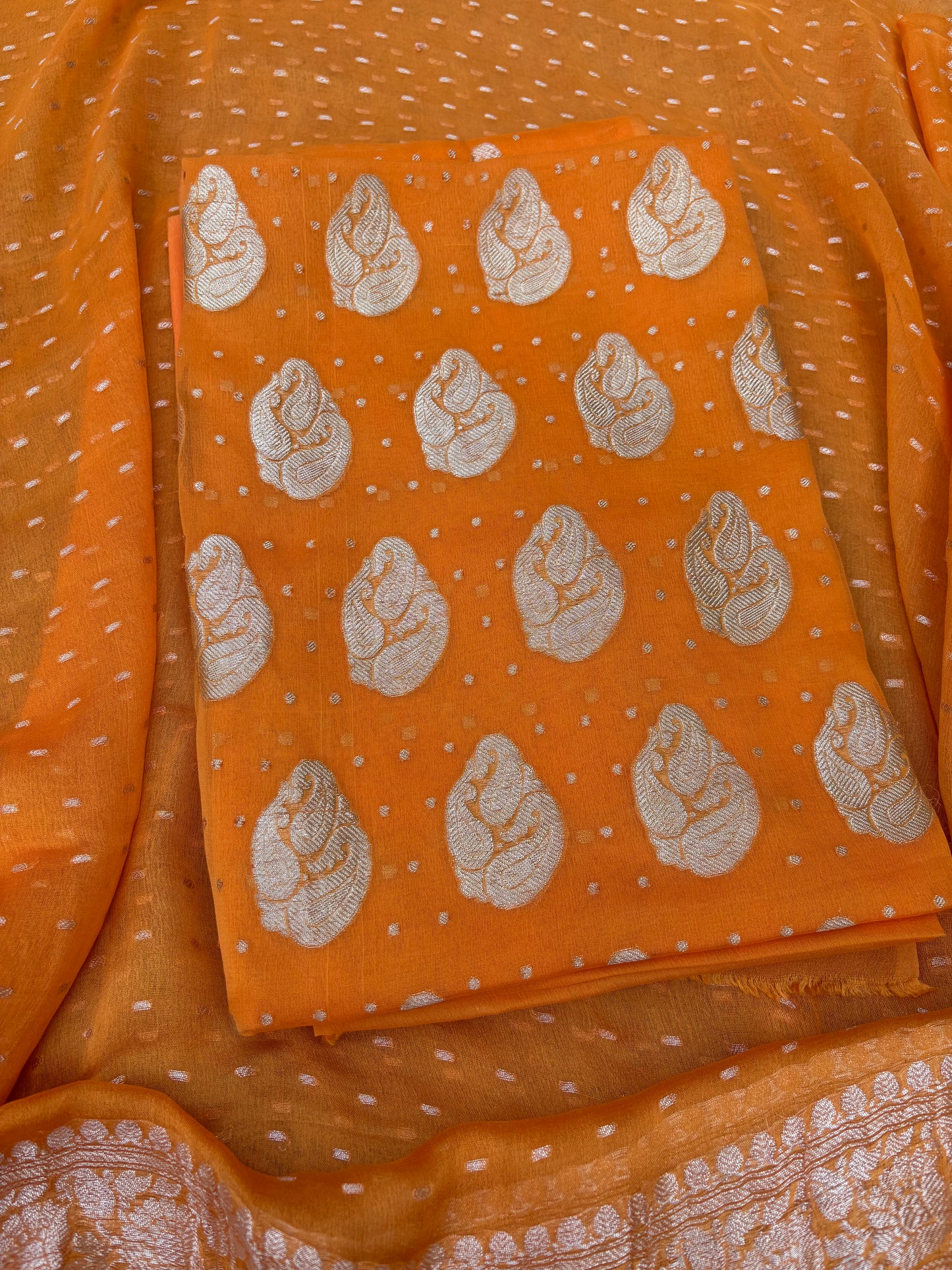 Orange Khaddi chiffon kadhwa 3 piece suit set
