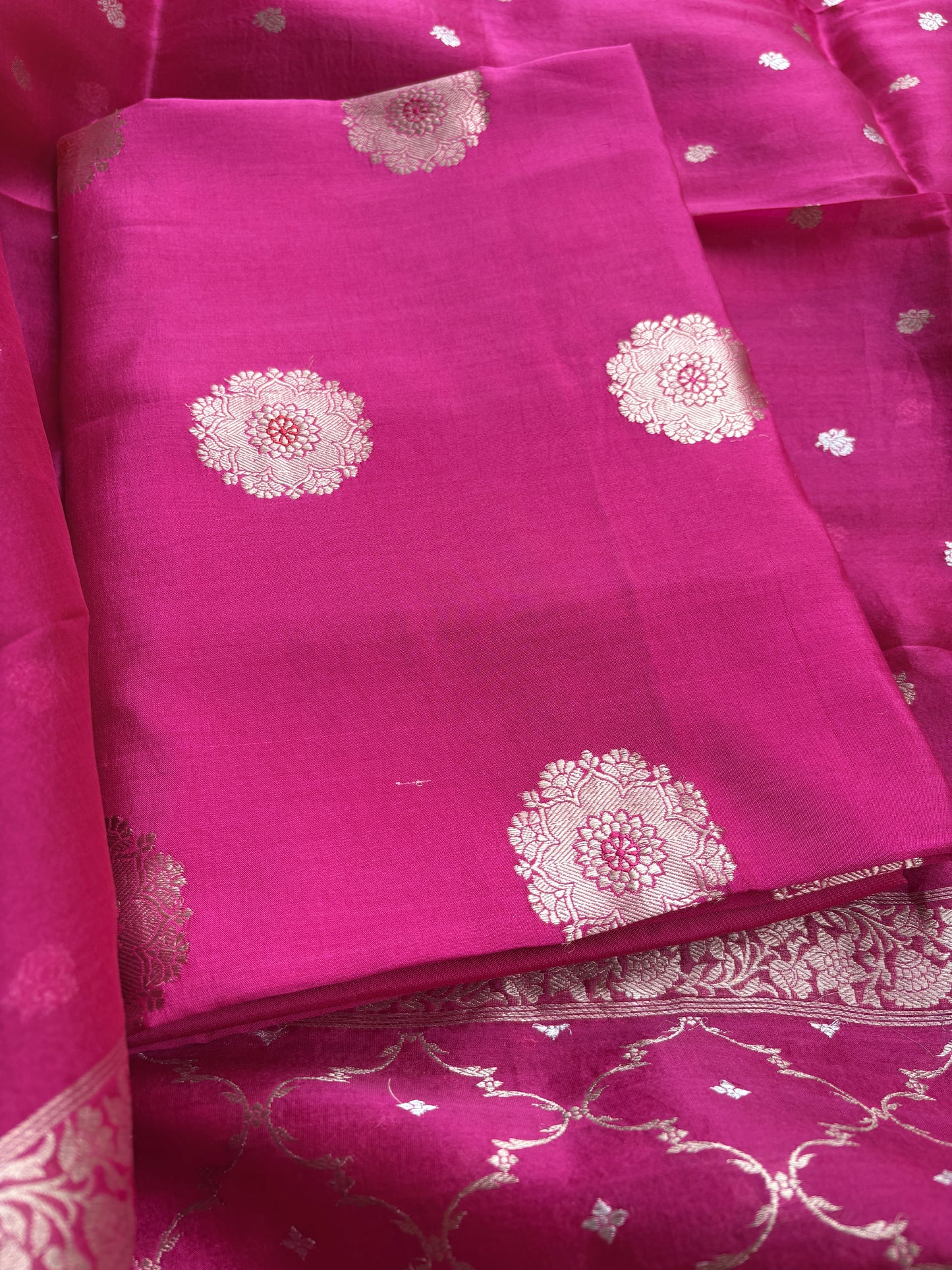 Pink Chiniya kora kadhwa suit set
