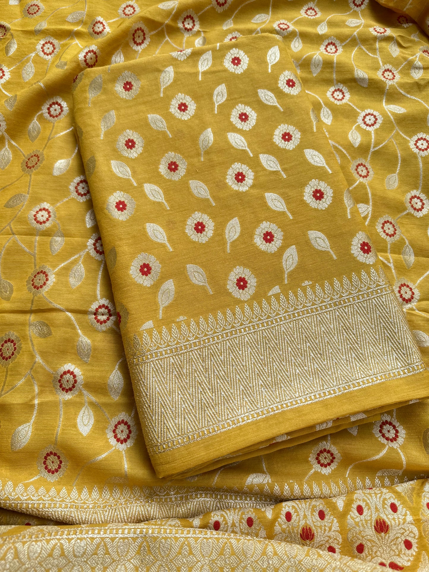Yellow meenadar moonga silk 3 piece suit set