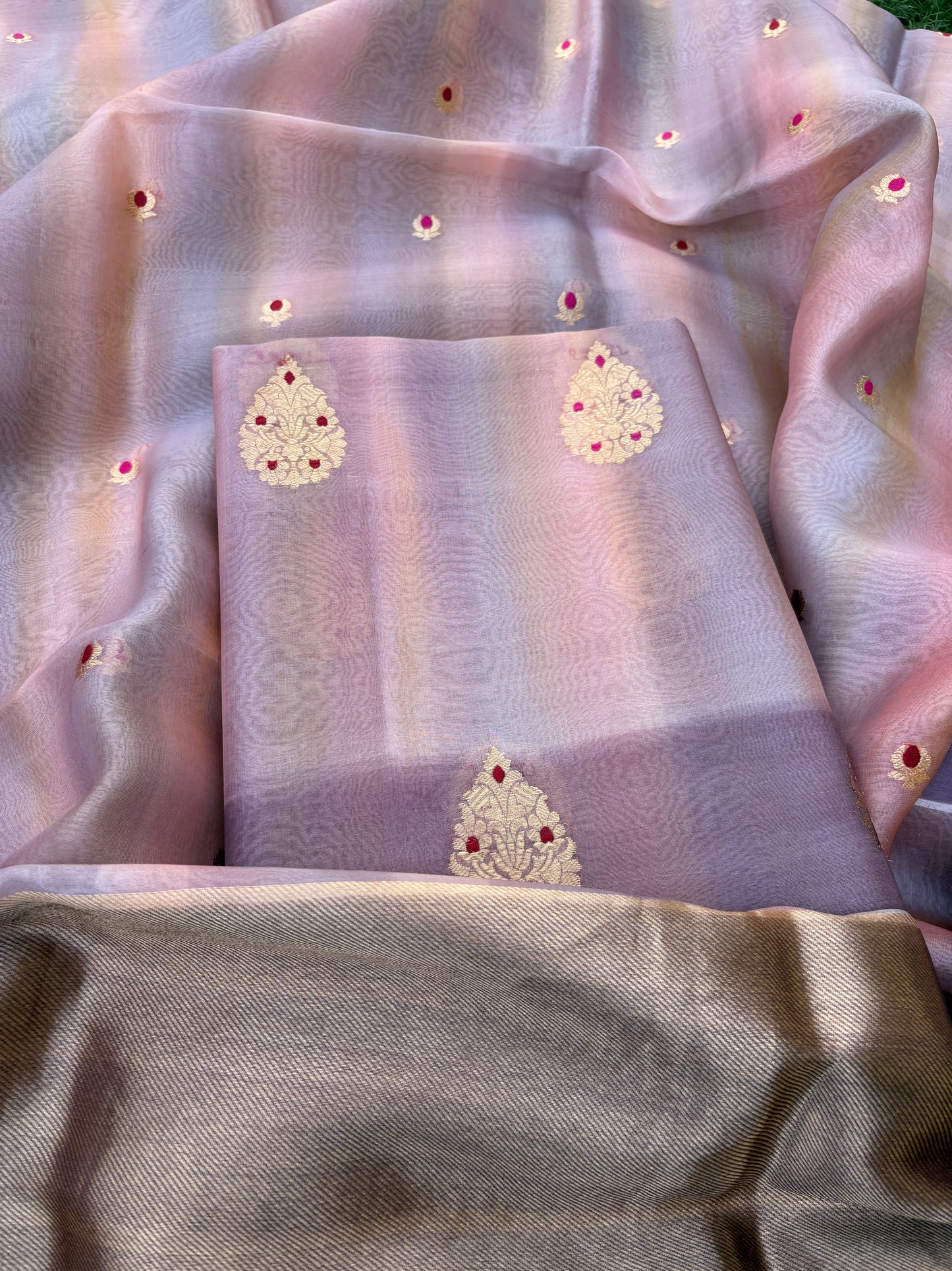 Grey lavender kora kadhwa meenadar silk suit set
