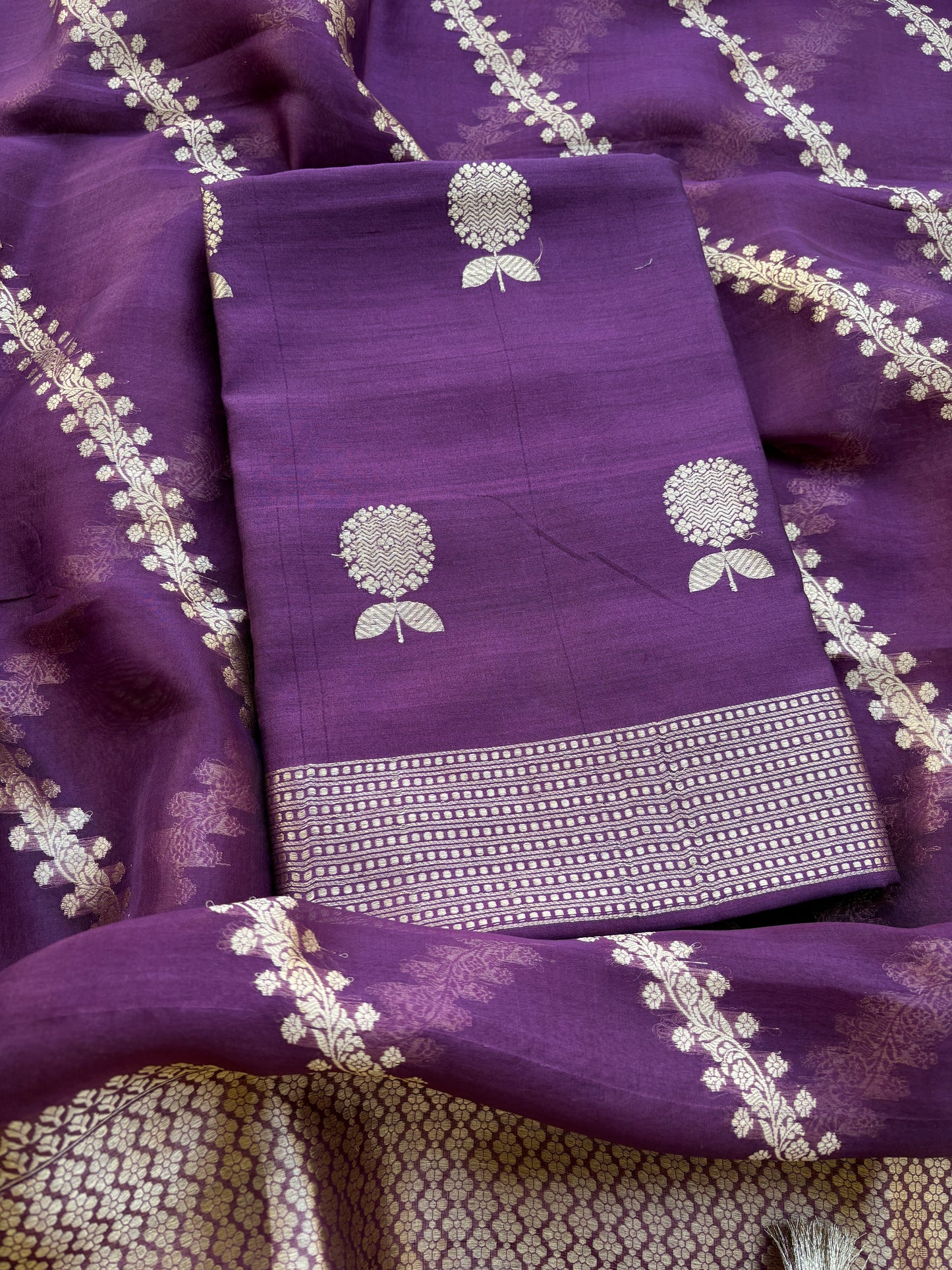 Purple Chiniya kora silk suit set