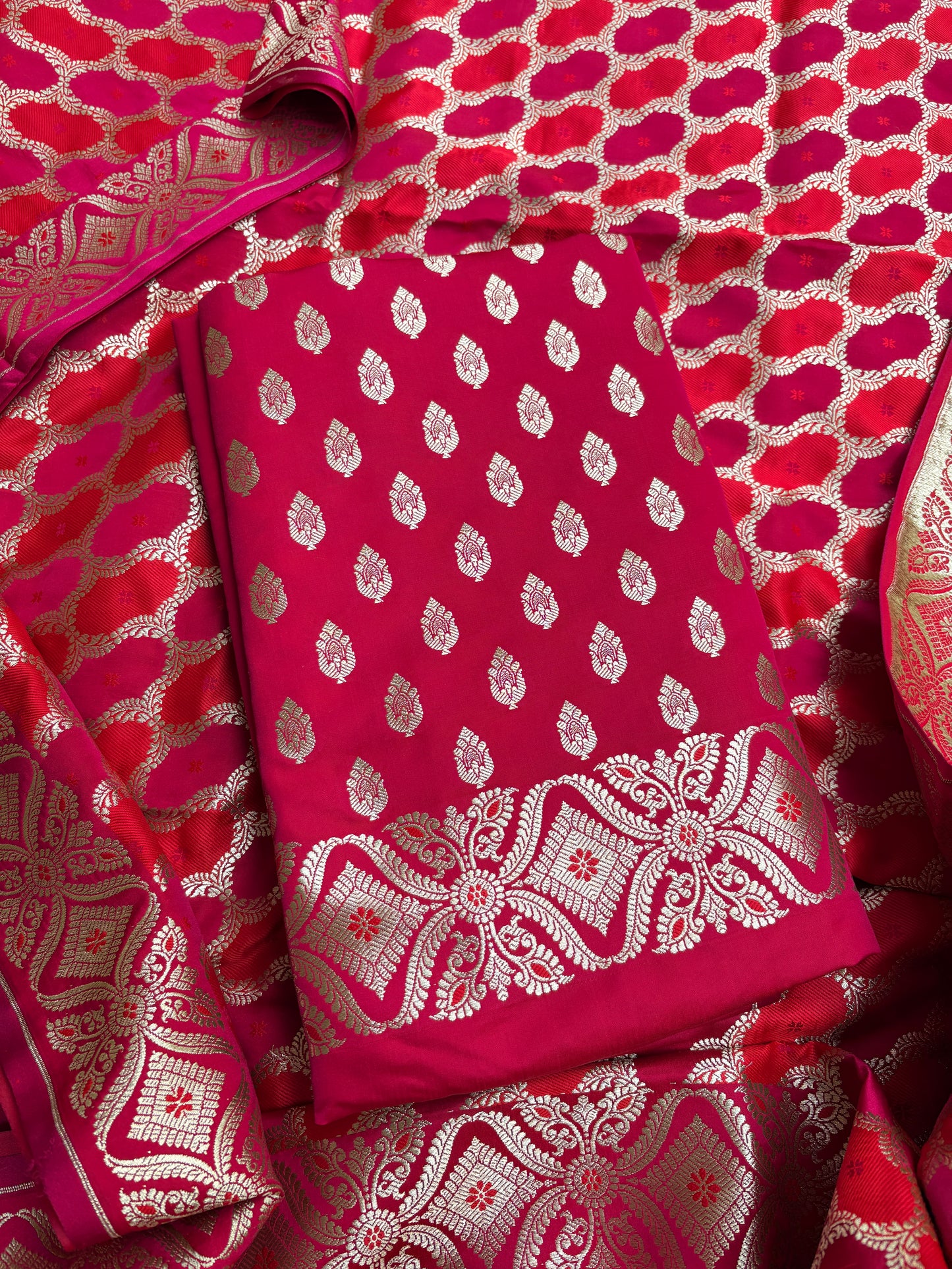 Red pink mashru silk suit set