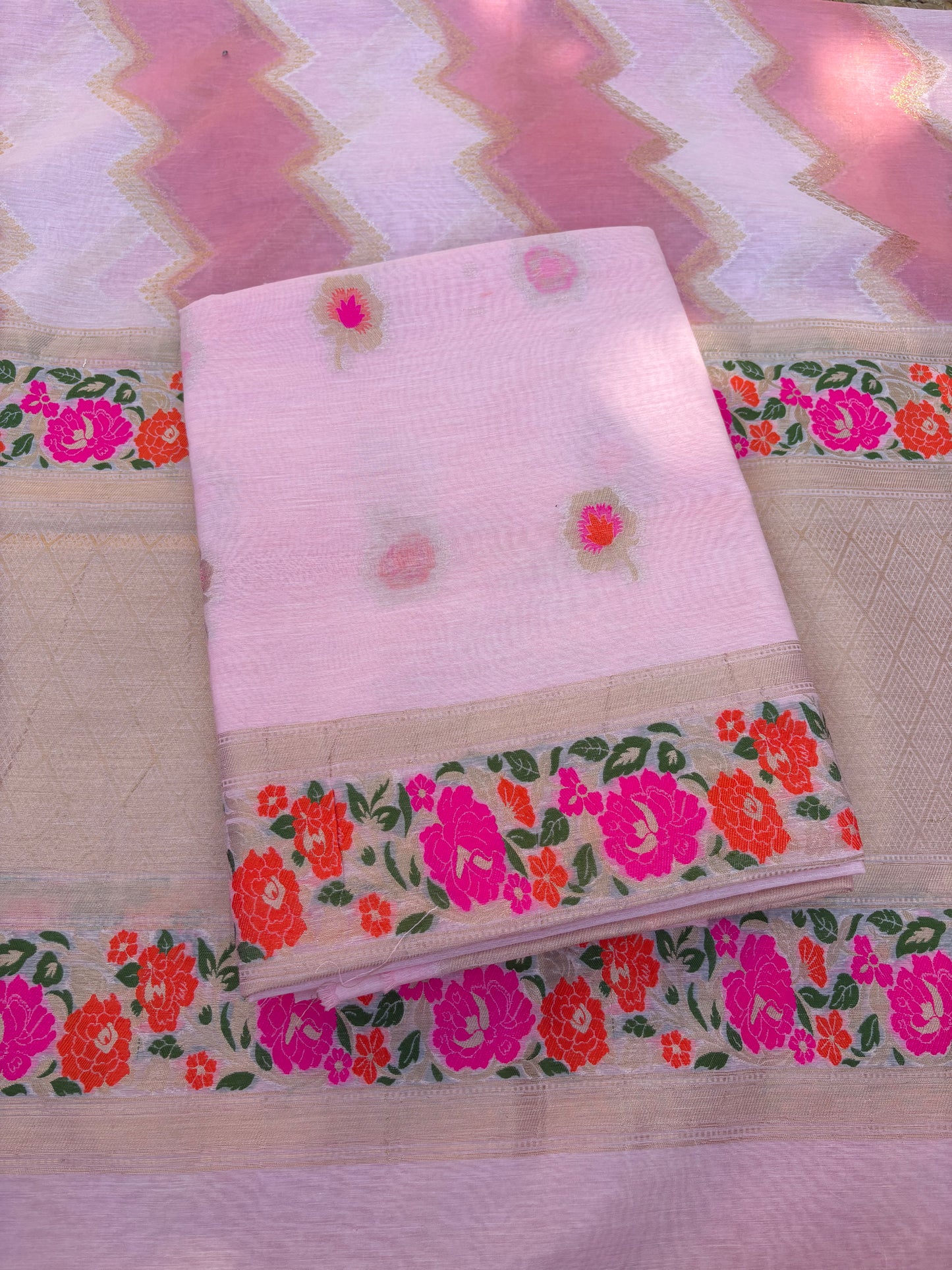 Pink meenadar Chanderi cotton 3 piece suit set