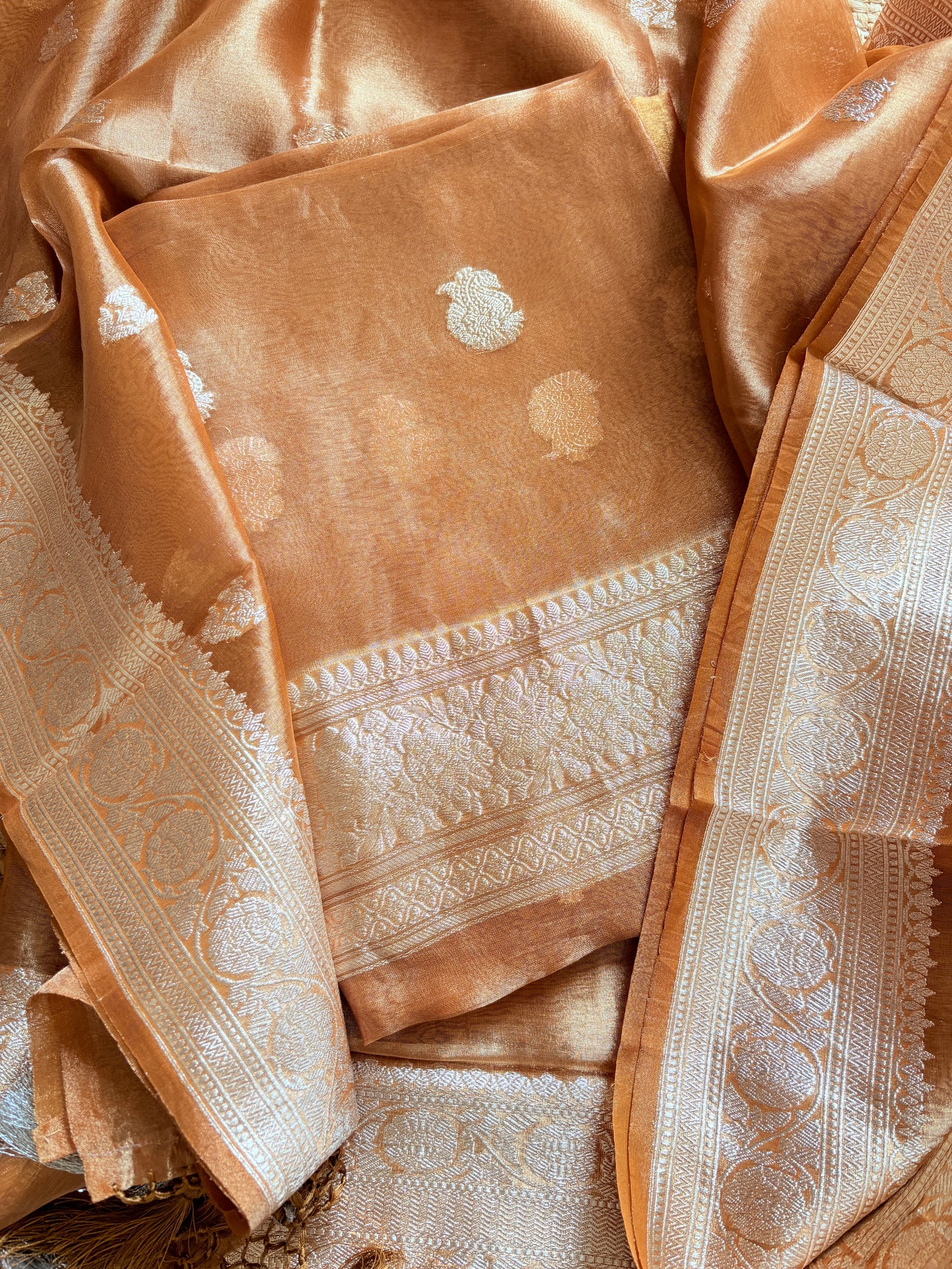 Orange gold tissue kadhwa 3 piece suit set