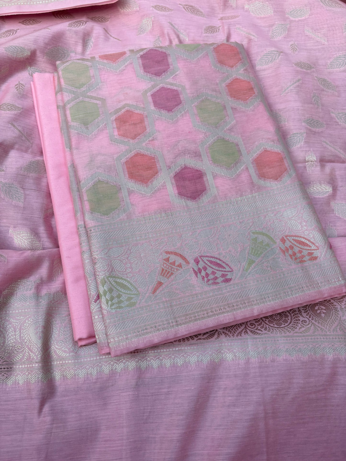 Pink cotton rangkat suit set