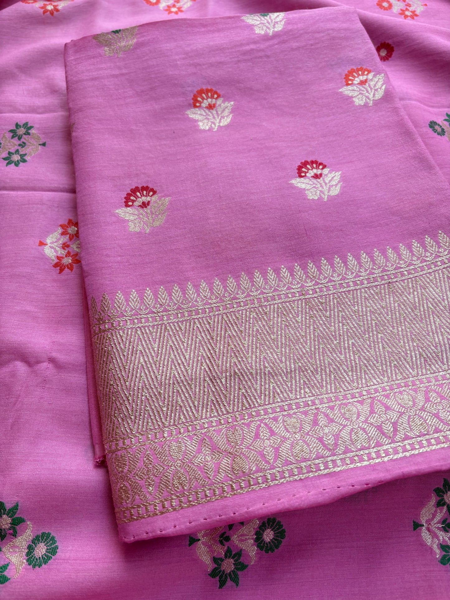 Pink meenadar moonga silk 3 piece suit set