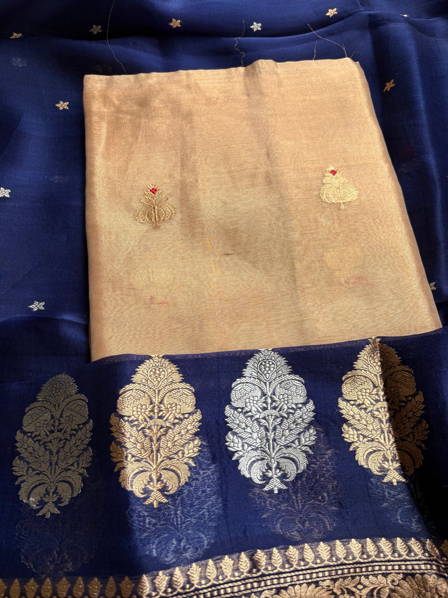 Tissue kadhwa kurta, bottom and kora silk dupatta