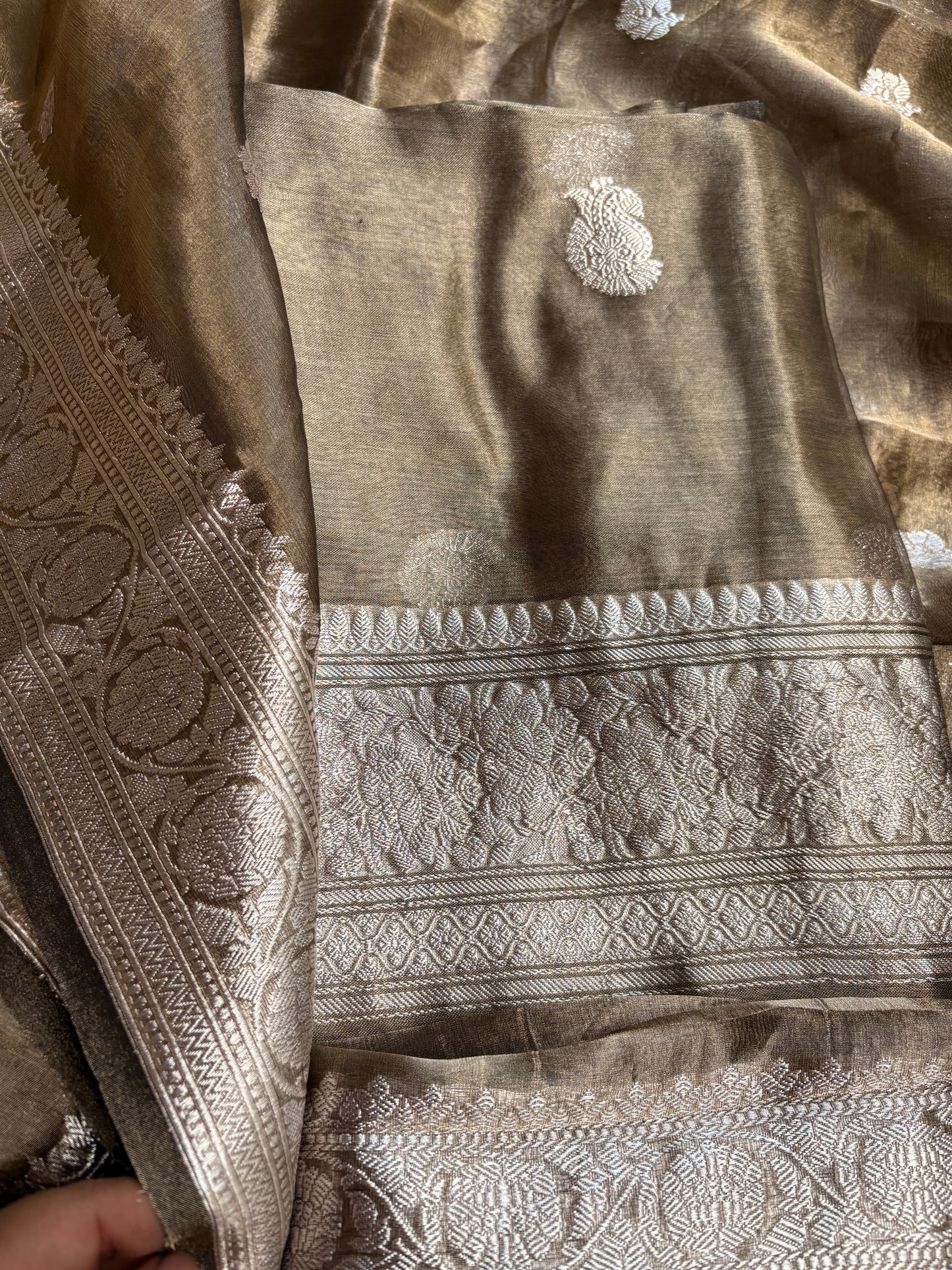Black tissue silver zari suit set