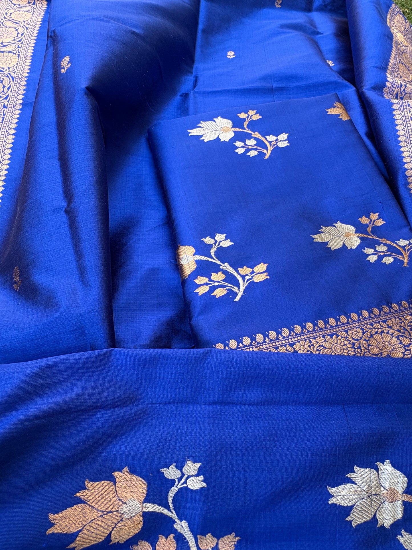 Blue katan by katan silk 3 piece kadhwa suit set