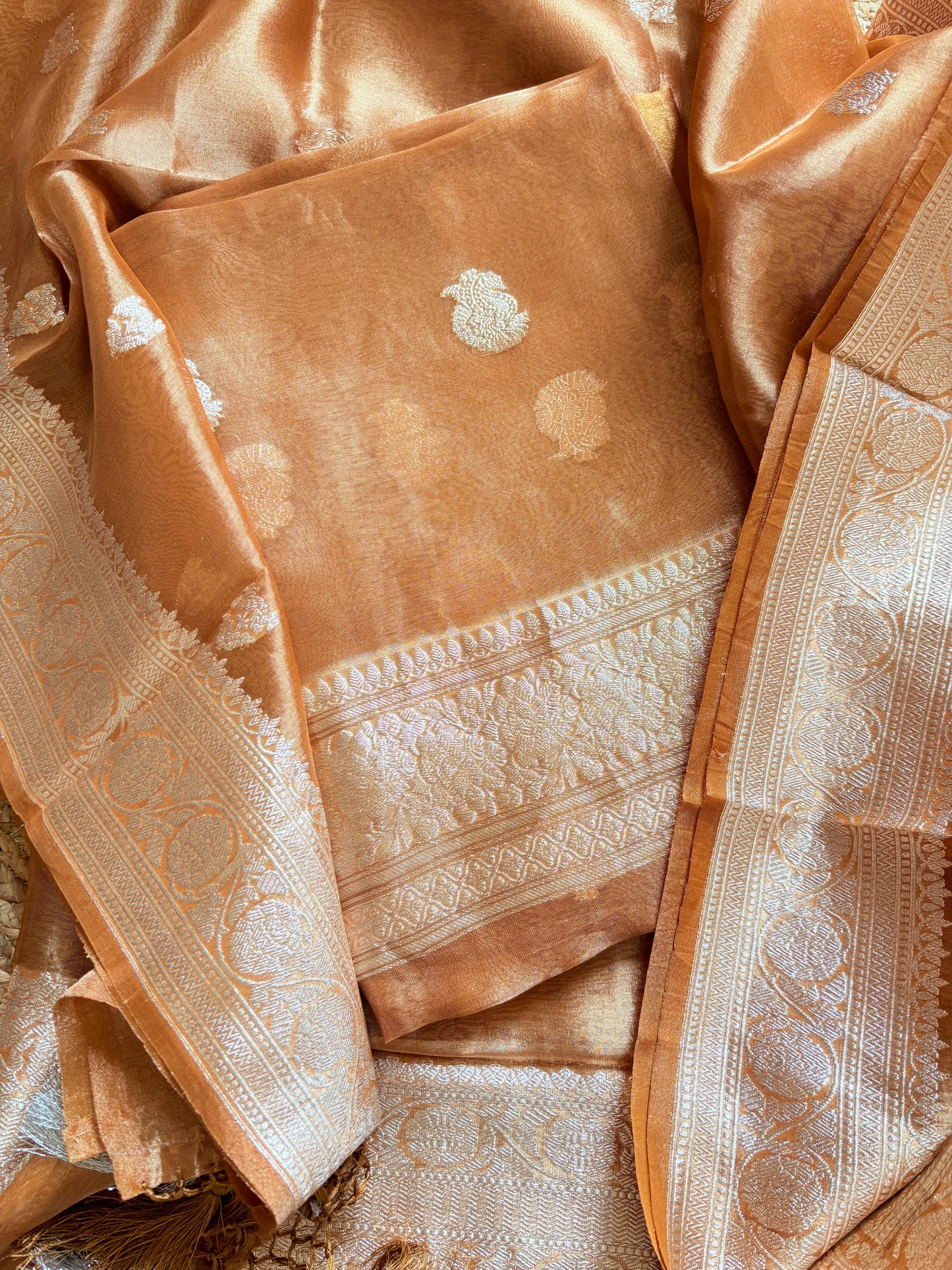 Orange gold tissue kadhwa 3 piece suit set