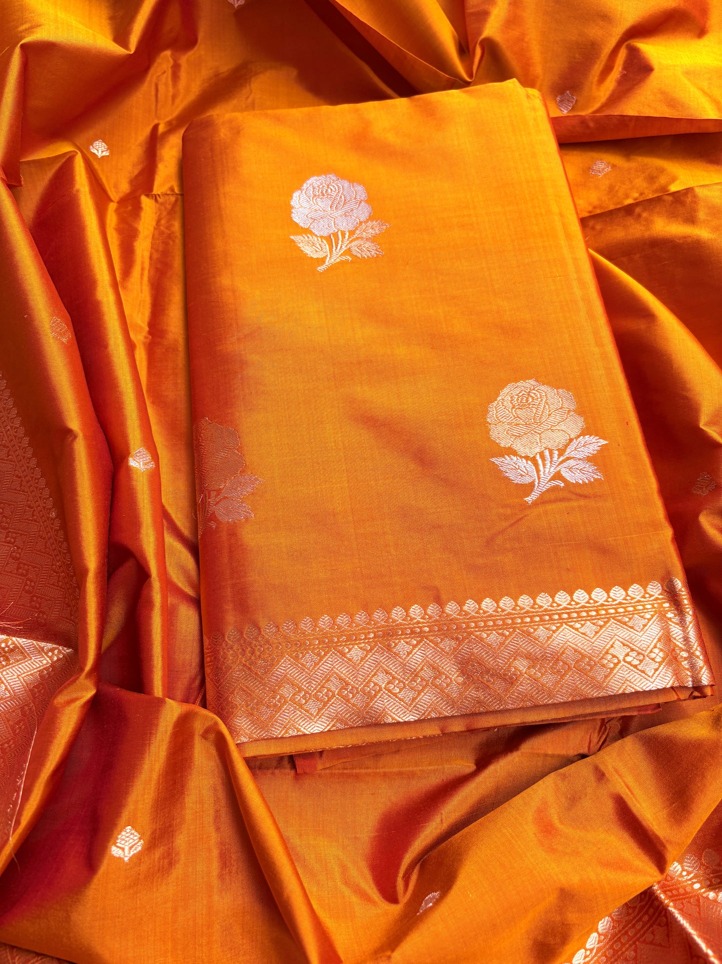 Orange gold katan by katan silk suit set