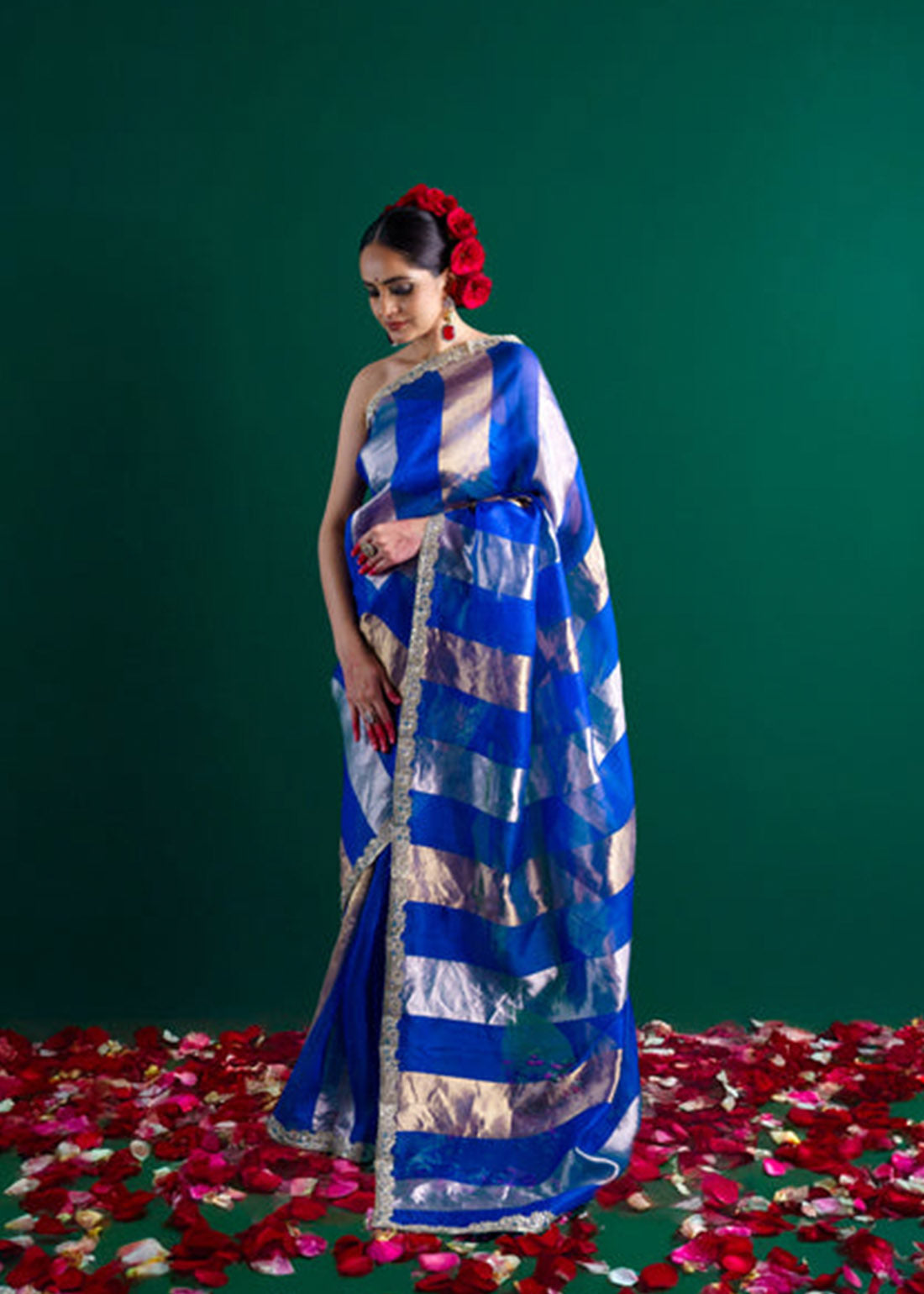 Blue pure handloom kora silk saree.