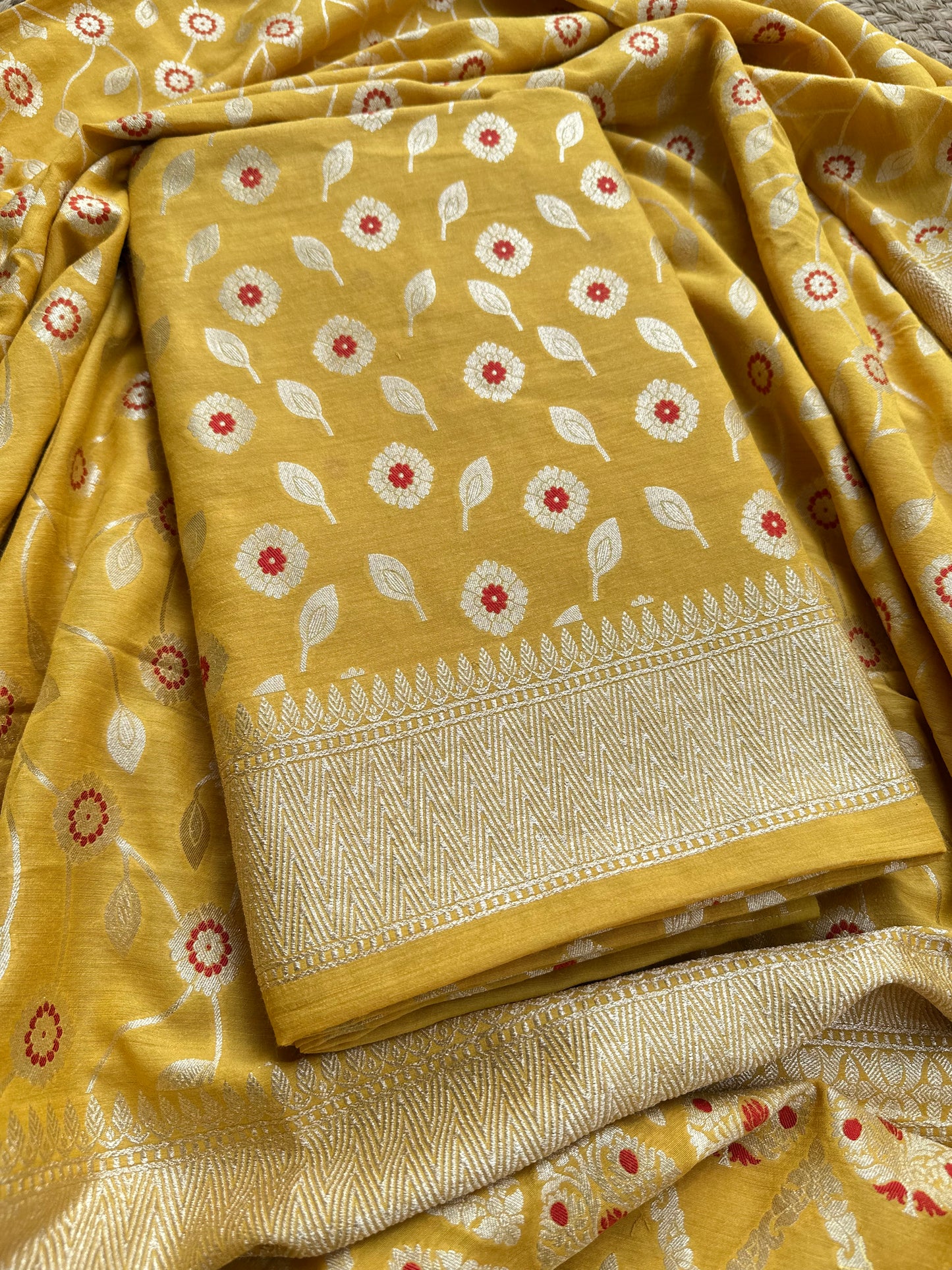 Yellow meenadar moonga silk 3 piece suit set