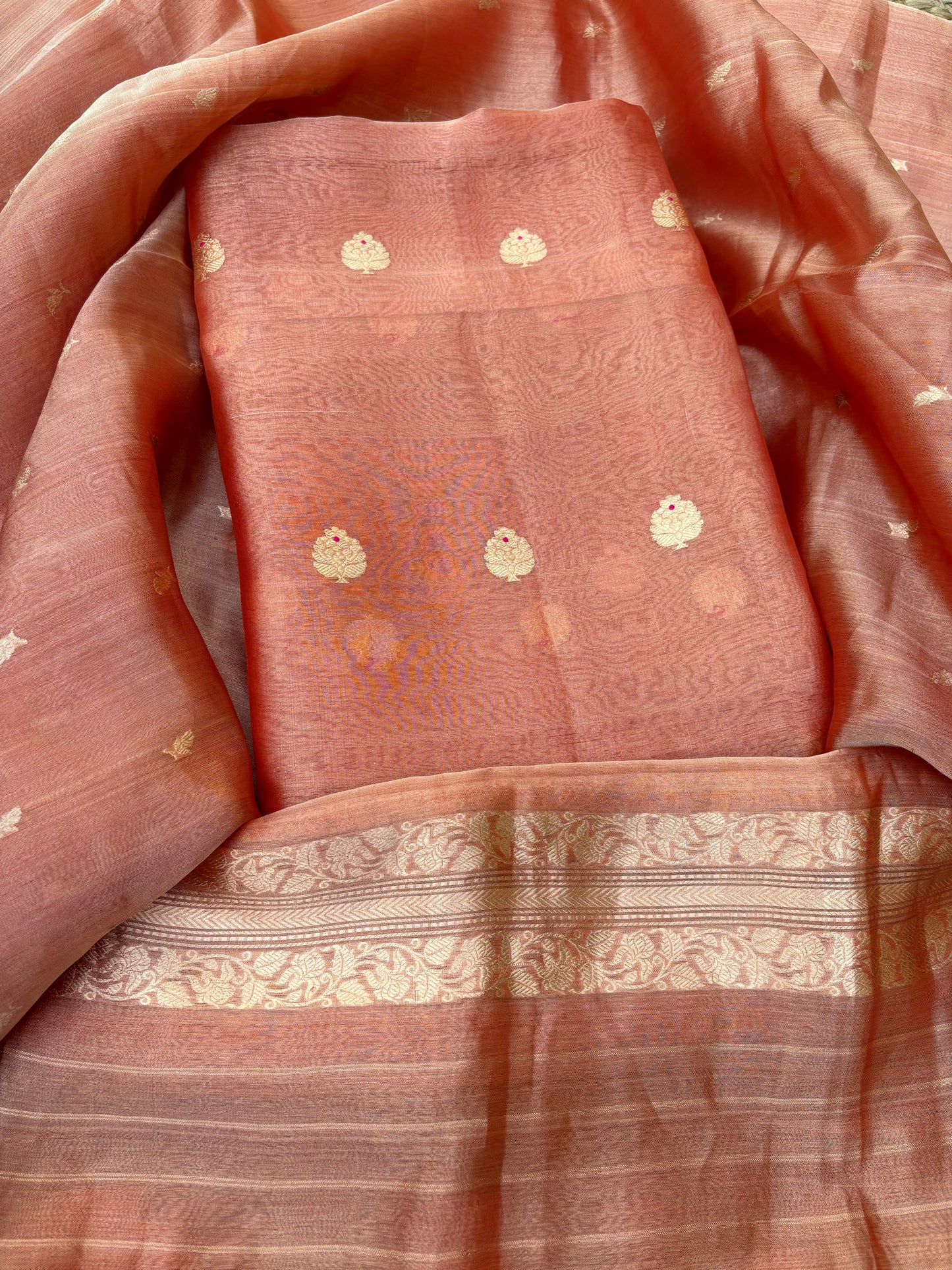 Orange tissue kadhwa 3 piece suit set