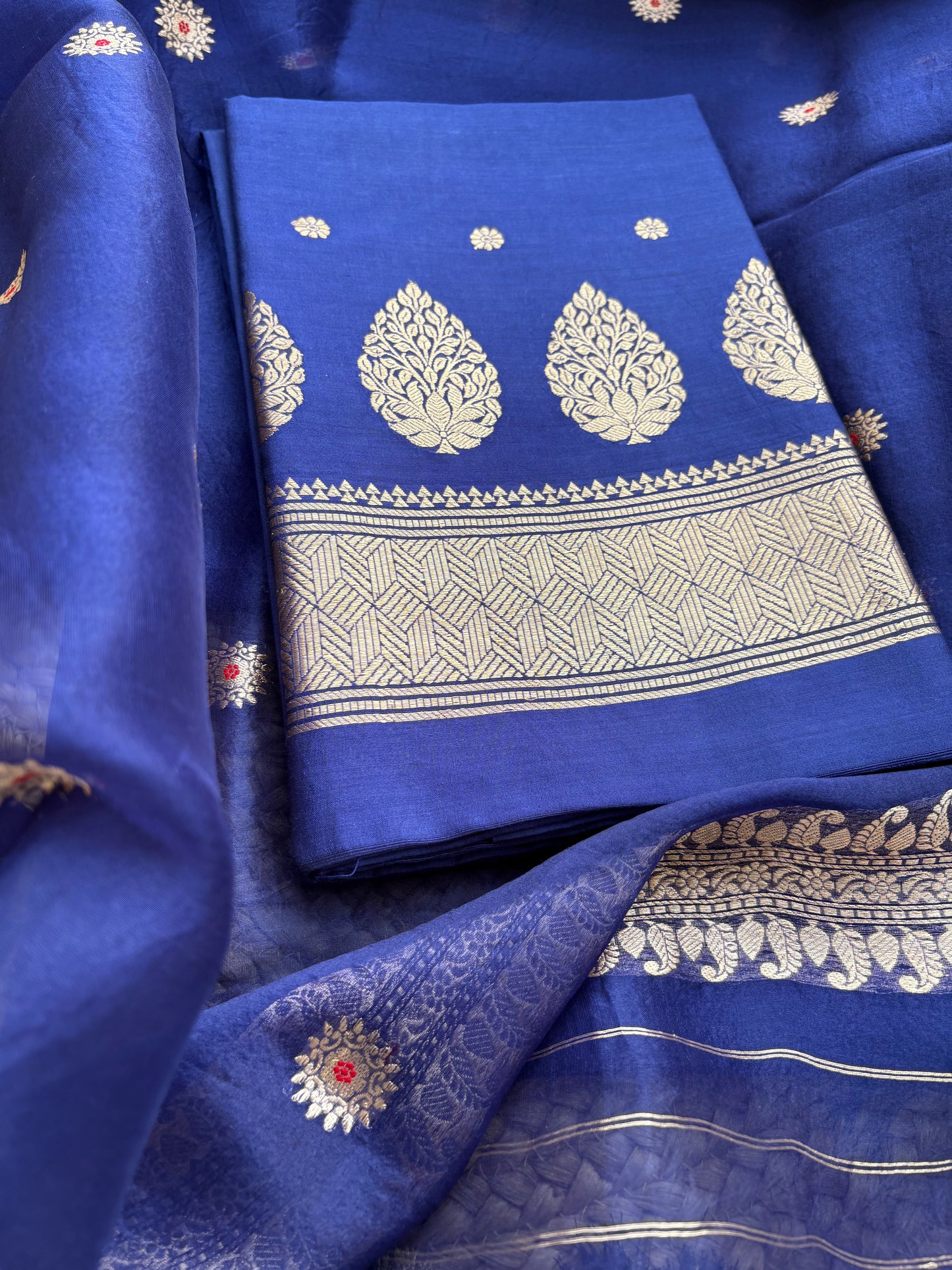 Blue Chiniya silk kurta and kora silk dupatta 3 piece suit set