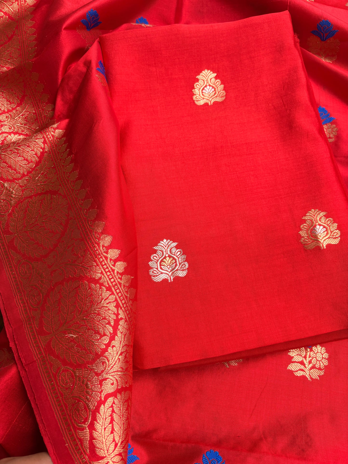 Red pure katan silk kadhwa suit set