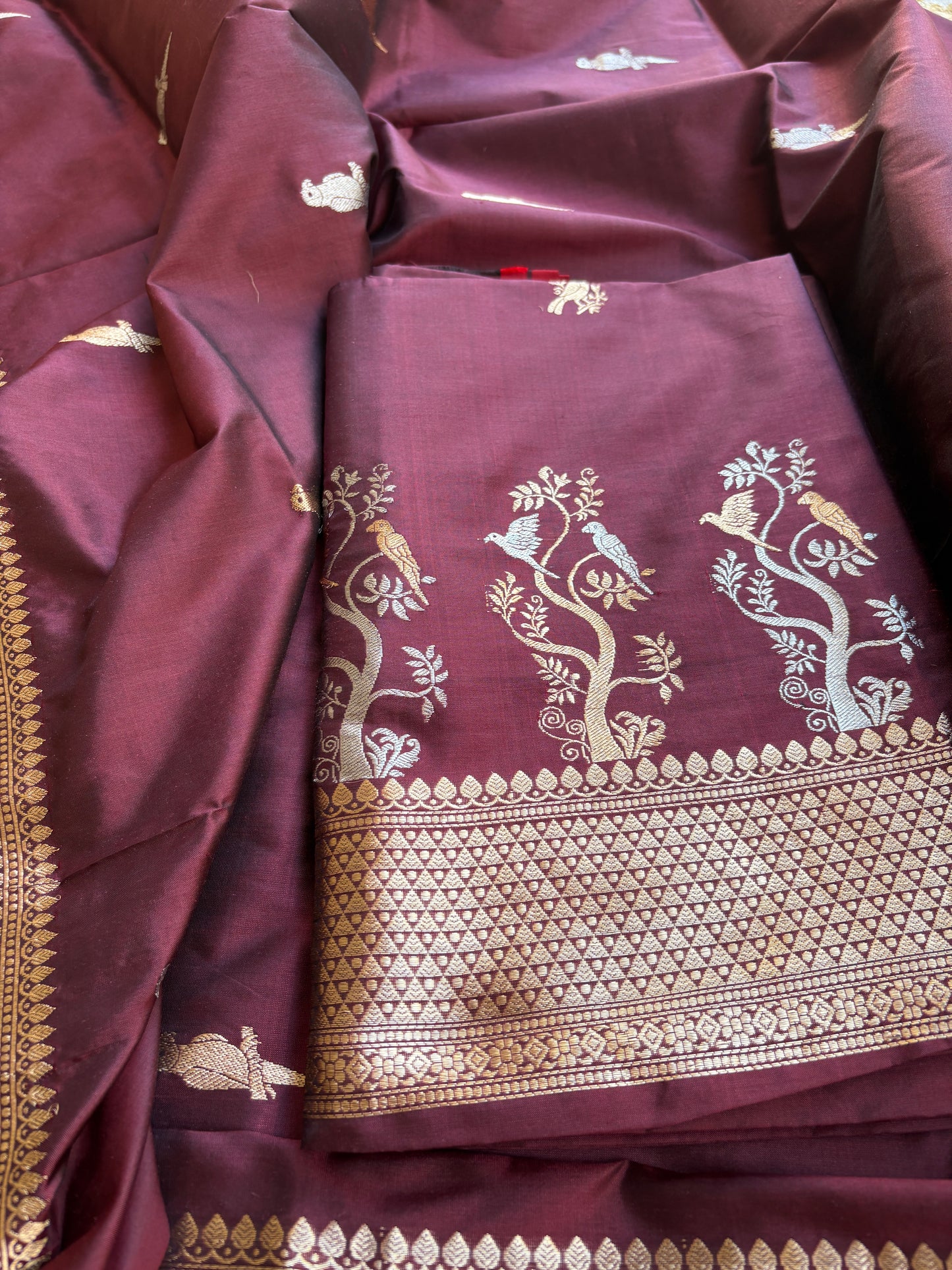 Wine katan by katan silk kadhwa suit set