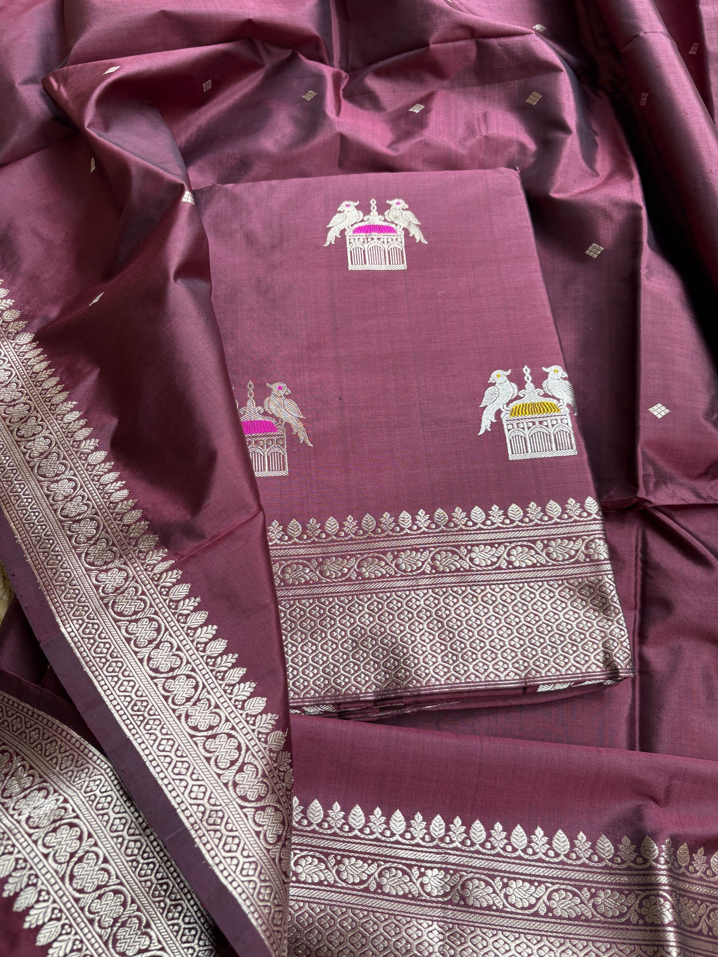 Wine katan by katan silk kadhwa suit set