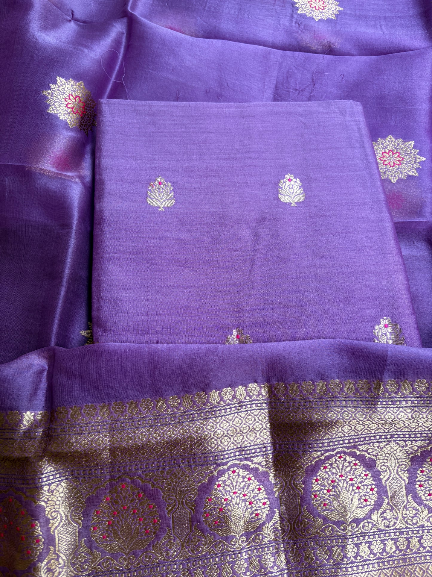 Lavender pure silk kadhwa suit set
