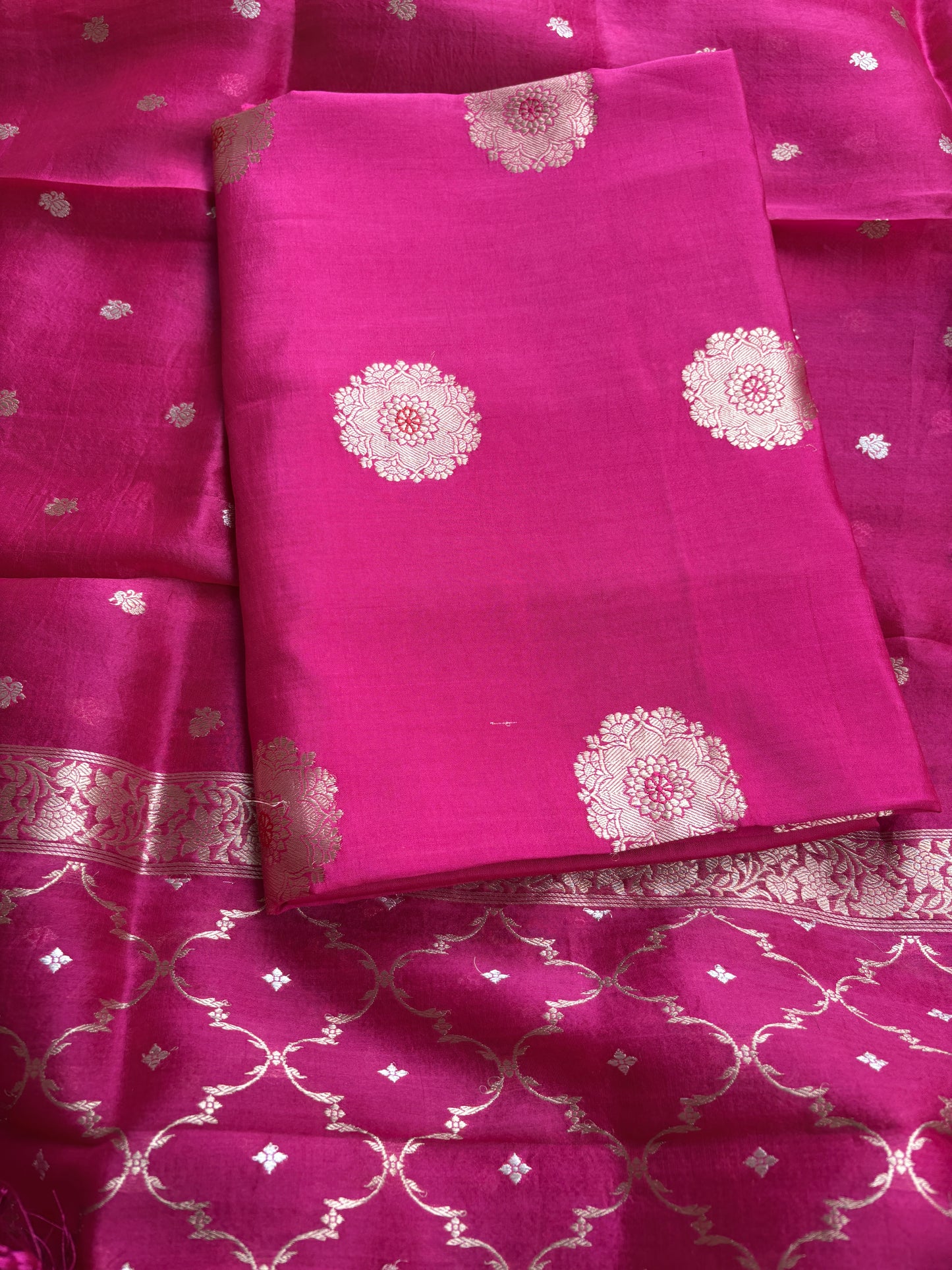 Pink Chiniya kora kadhwa suit set